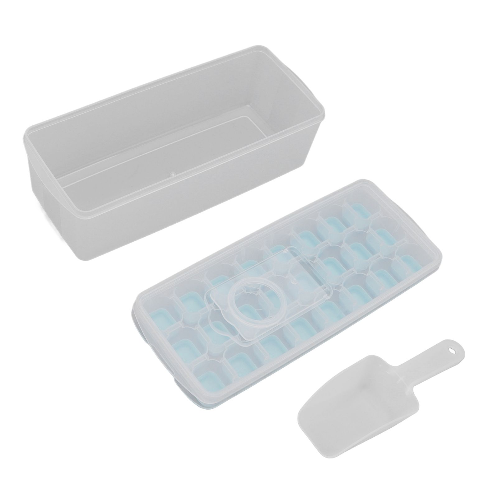 Ice Cube Tray Safe Healthy Easy Release Stackable 24 Cubes Multipurpose Ice Maker Mold with Lid for Popsicles Puddings Blue - Image 1