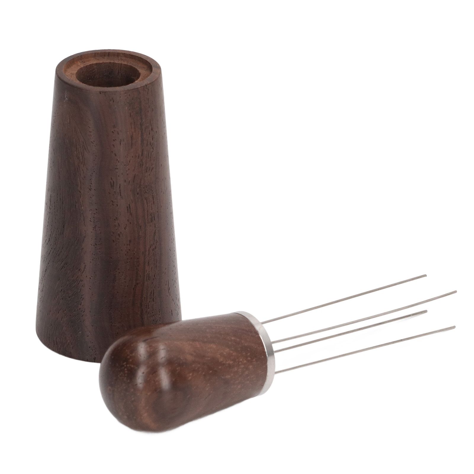 Coffee Stirring Tool 4 Arc Pins Wooden Handle Coffee Needle Type Distributor Tool with Base for Home Dark Brown - Image 2