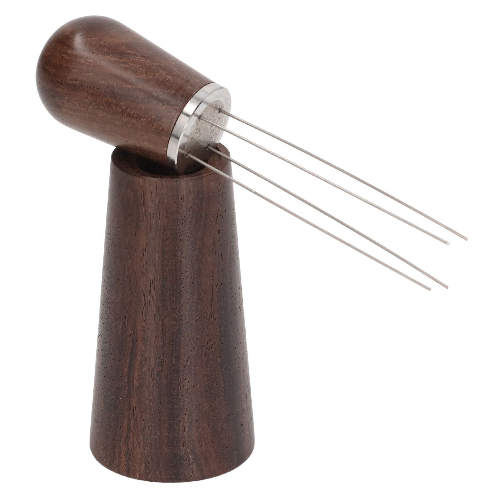 Coffee Stirring Tool 4 Arc Pins Wooden Handle Coffee Needle Type Distributor Tool with Base for Home Dark Brown - Image 3