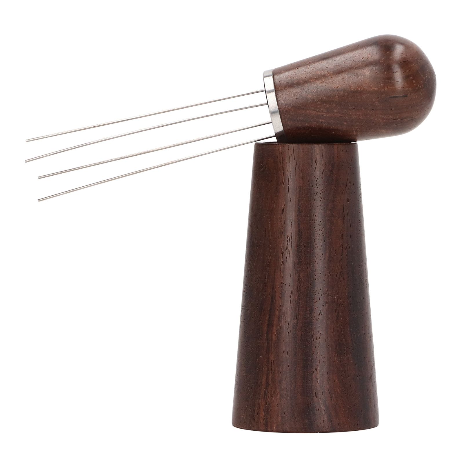 Coffee Stirring Tool 4 Arc Pins Wooden Handle Coffee Needle Type Distributor Tool with Base for Home Dark Brown - Image 4