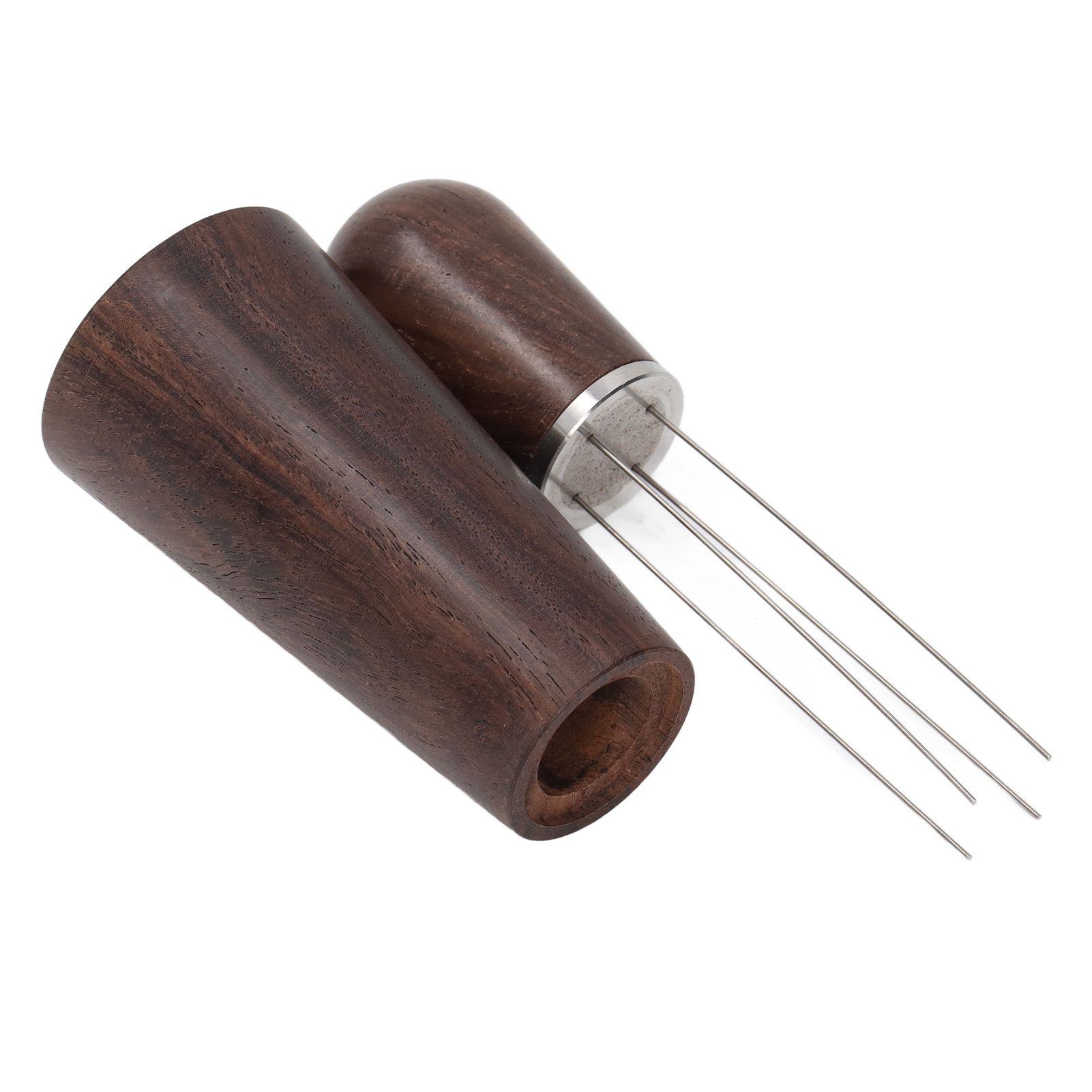 Coffee Stirring Tool 4 Arc Pins Wooden Handle Coffee Needle Type Distributor Tool with Base for Home Dark Brown - Image 5