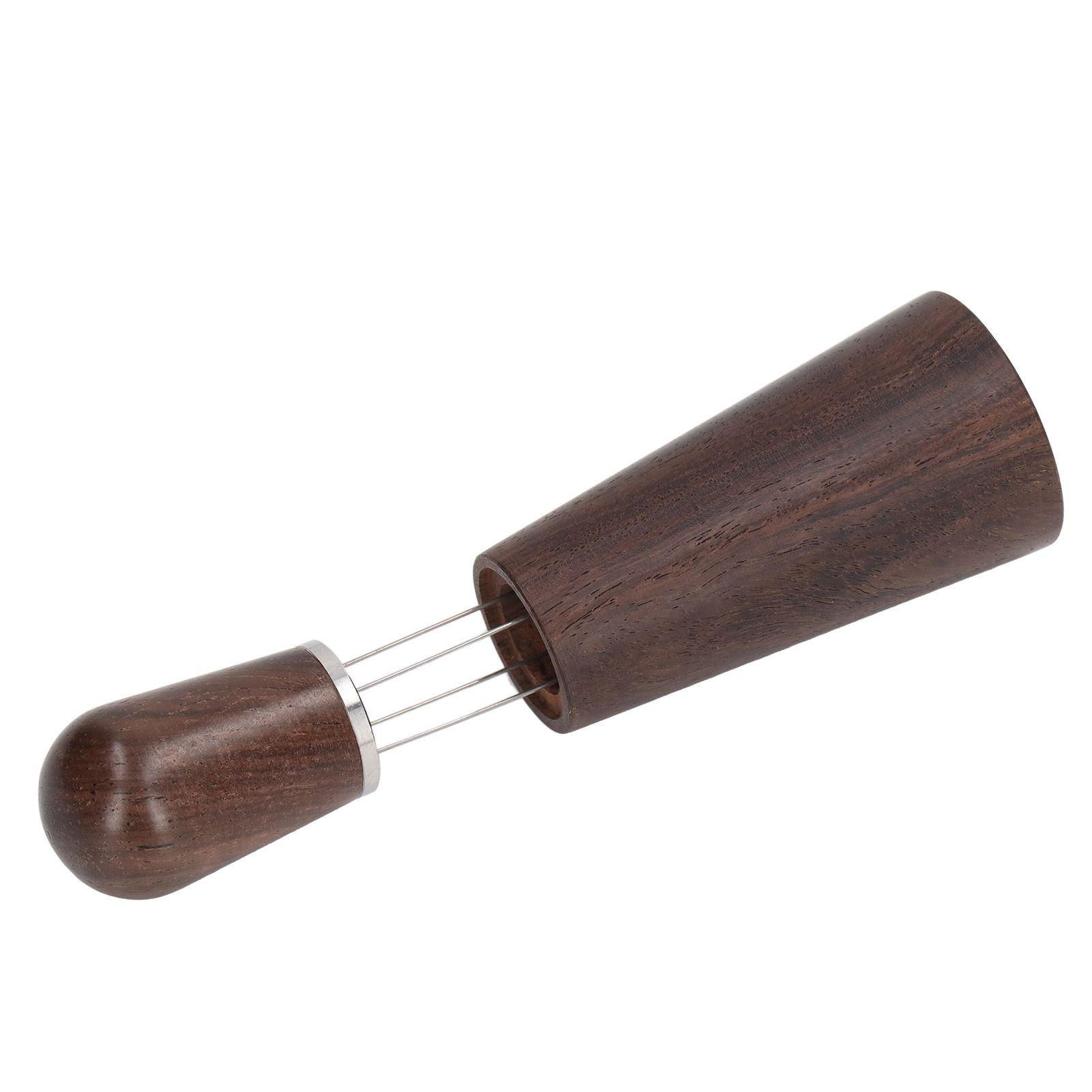 Coffee Stirring Tool 4 Arc Pins Wooden Handle Coffee Needle Type Distributor Tool with Base for Home Dark Brown - Image 6