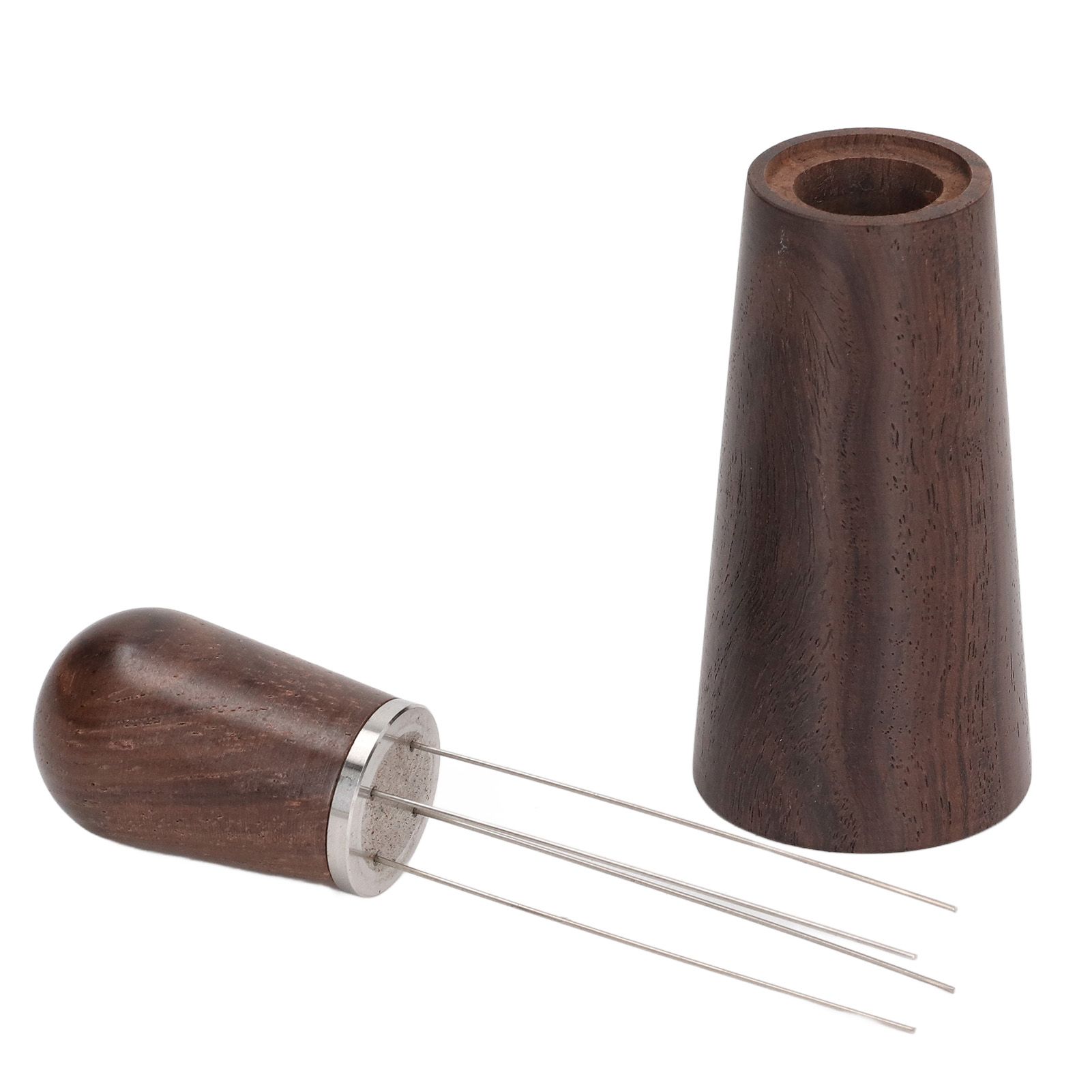 Coffee Stirring Tool 4 Arc Pins Wooden Handle Coffee Needle Type Distributor Tool with Base for Home Dark Brown - Image 7