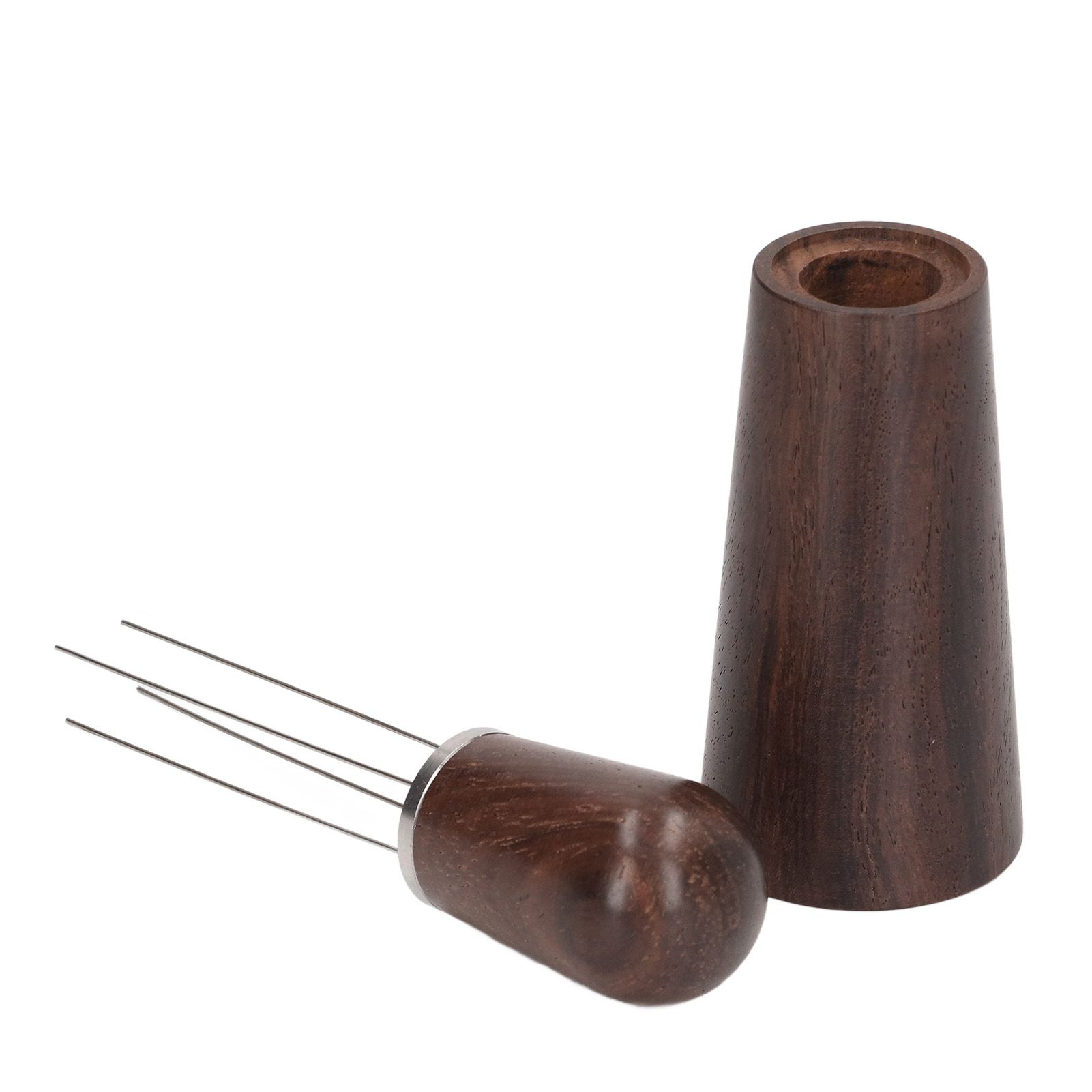 Coffee Stirring Tool 4 Arc Pins Wooden Handle Coffee Needle Type Distributor Tool with Base for Home Dark Brown - Image 8