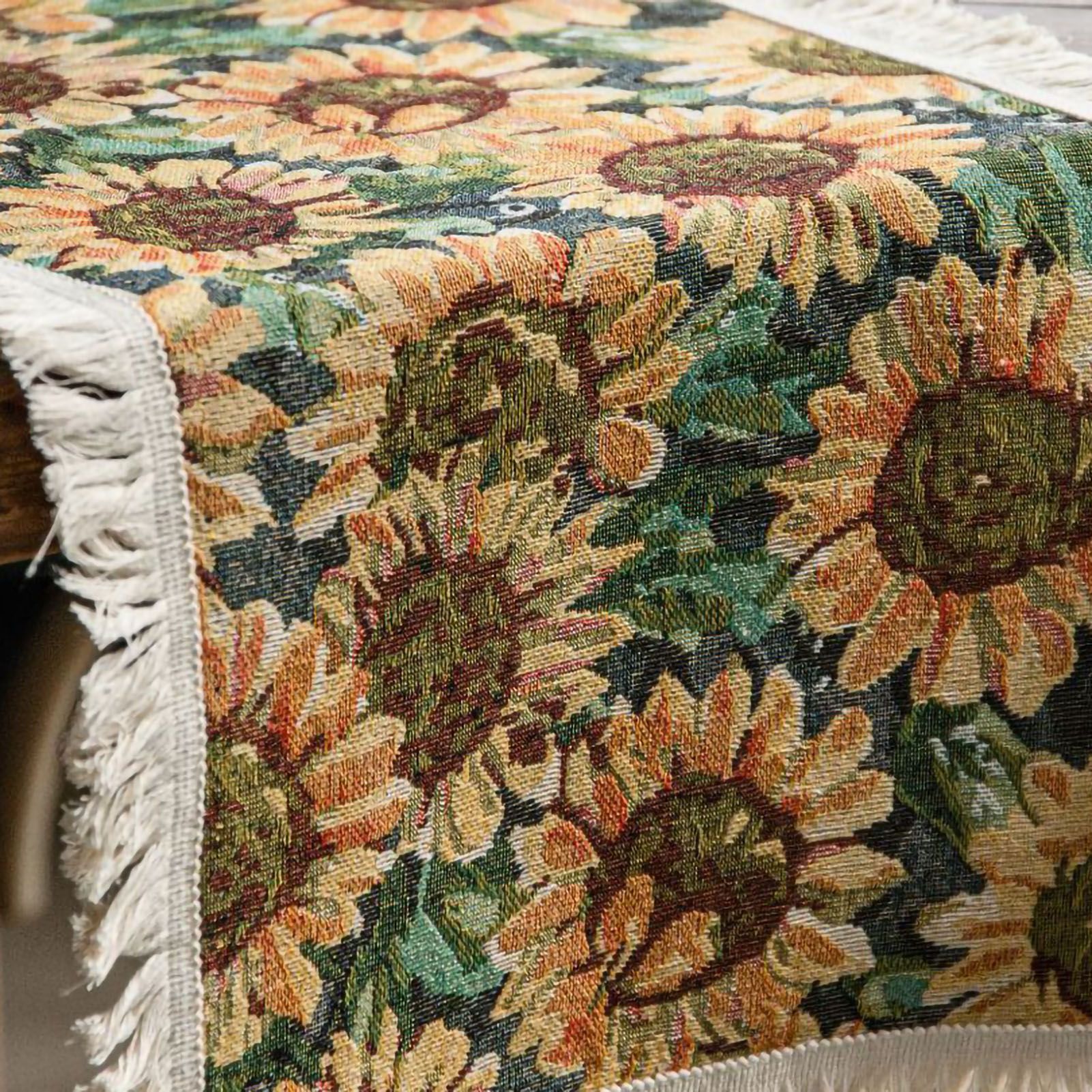 Jute Table Runner Jacquard Sunflower Pattern American Style with Tassels Table Runner Decoration for Party Yellow Sunflower 30x120cm/11.8x47.2in - Image 5