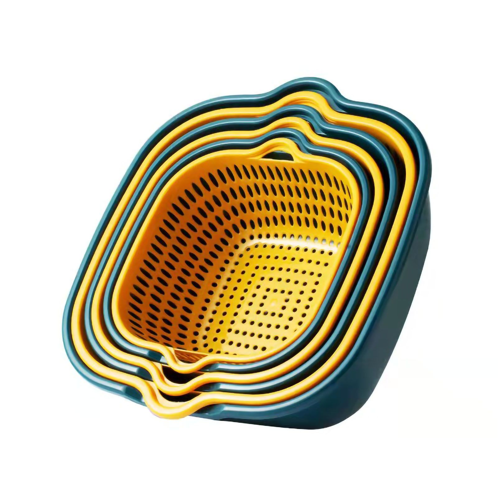 Drain Basket Double Layer Side Handle PP Rapid Draining Thickened Washing Basket for Kitchen Yellow and Blue - Image 1