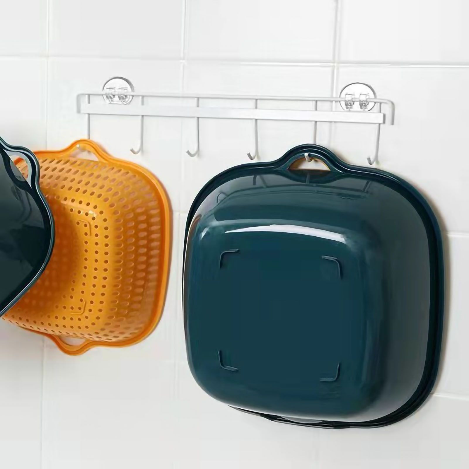 Drain Basket Double Layer Side Handle PP Rapid Draining Thickened Washing Basket for Kitchen Yellow and Blue - Image 4