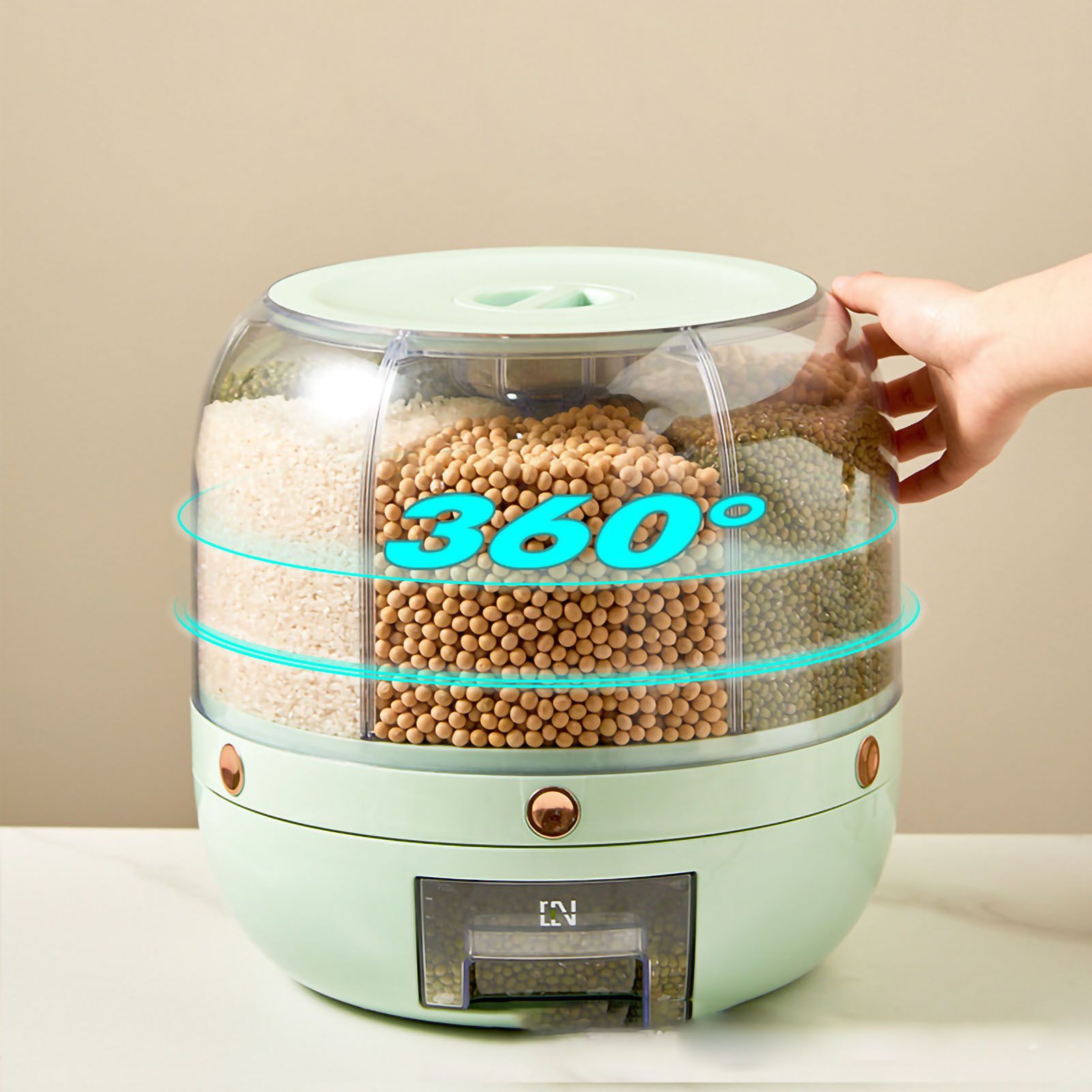 Grains Storage Box Rotatable Transparent Large Capacity Divided Bath Rice Tank Box for Kitchen - Image 4