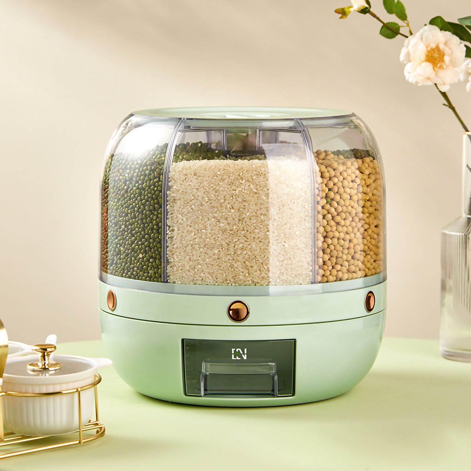 Grains Storage Box Rotatable Transparent Large Capacity Divided Bath Rice Tank Box for Kitchen - Image 5