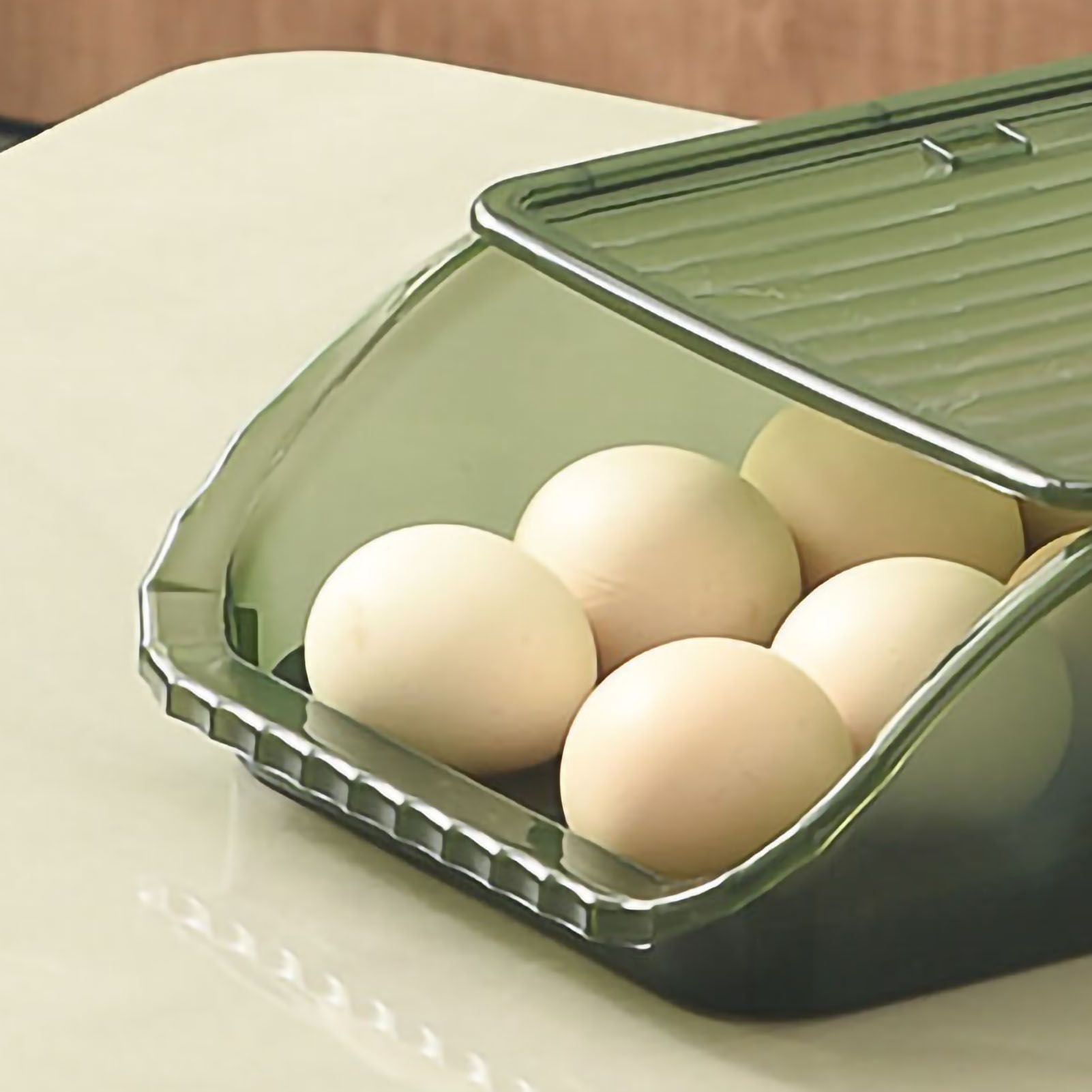 Egg Storage Box Plastic Automatic Rolling Transparent Thickened Grooved Egg Storage Container for Refrigerator Kitchen Green - Image 2