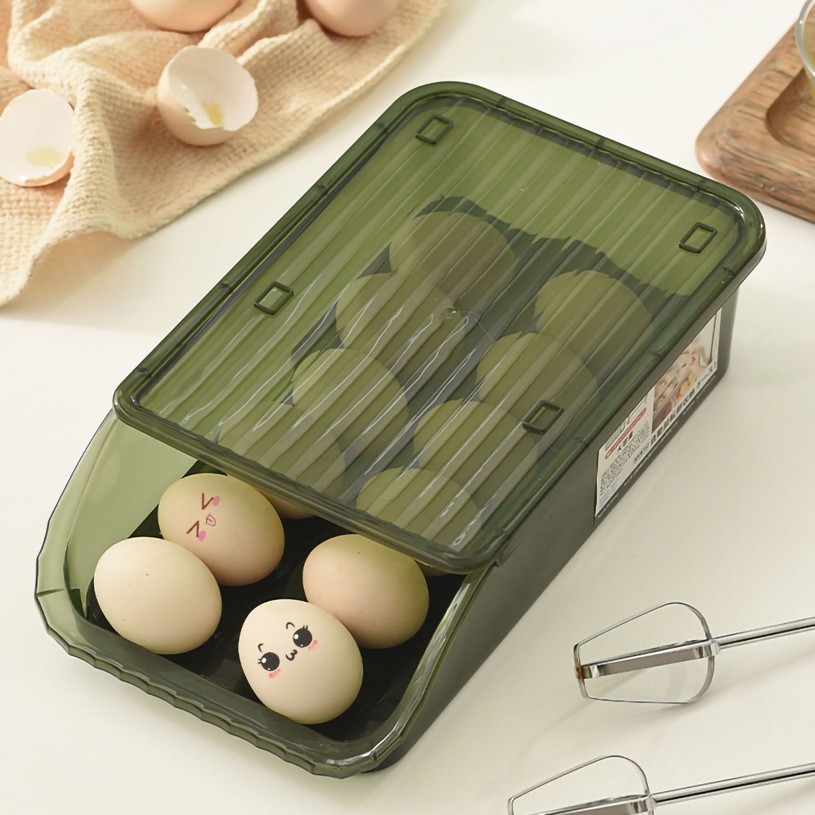 Egg Storage Box Plastic Automatic Rolling Transparent Thickened Grooved Egg Storage Container for Refrigerator Kitchen Green - Image 3