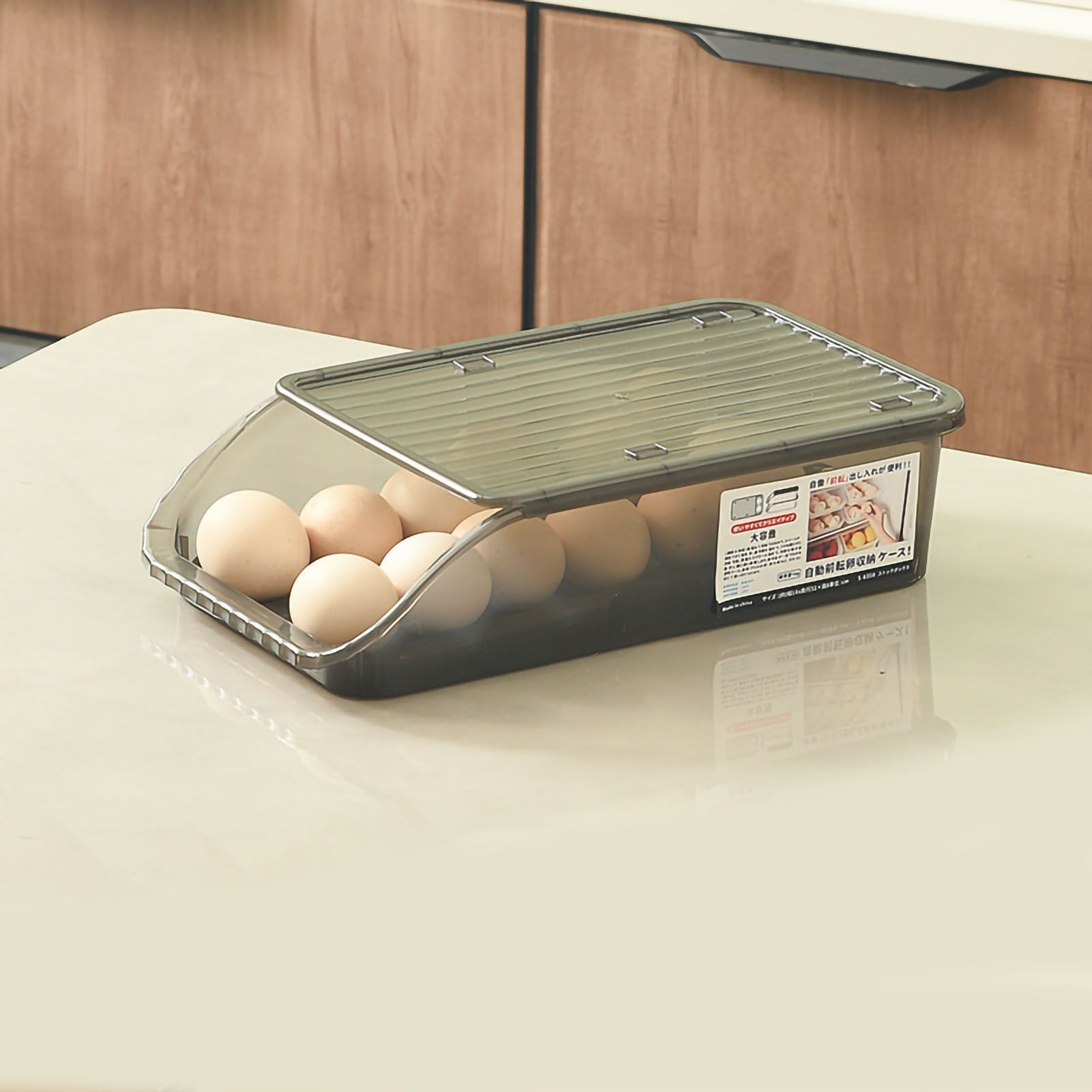 Egg Storage Box Plastic Automatic Rolling Transparent Thickened Grooved Egg Storage Container for Refrigerator Kitchen Black - Image 1