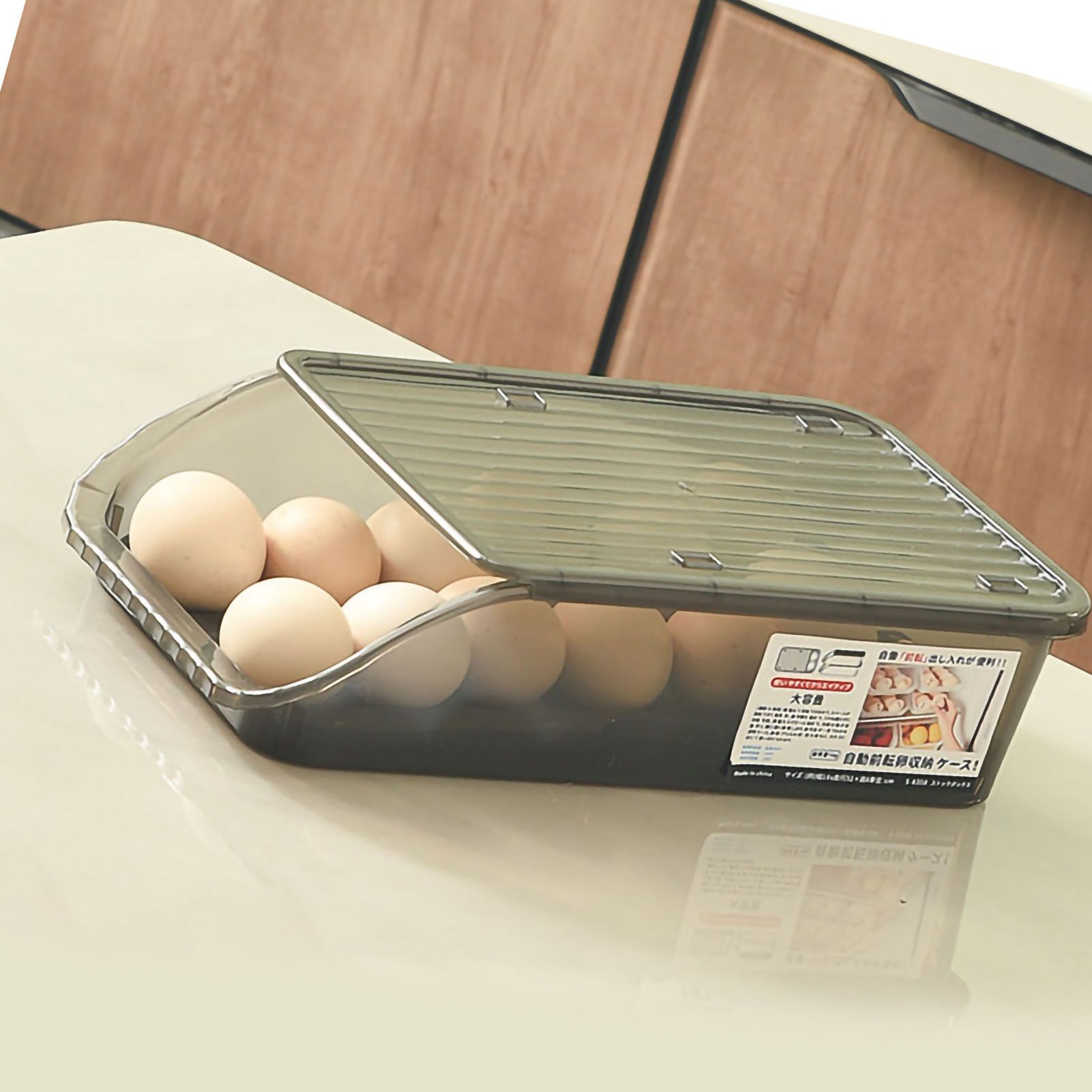Egg Storage Box Plastic Automatic Rolling Transparent Thickened Grooved Egg Storage Container for Refrigerator Kitchen Black - Image 3