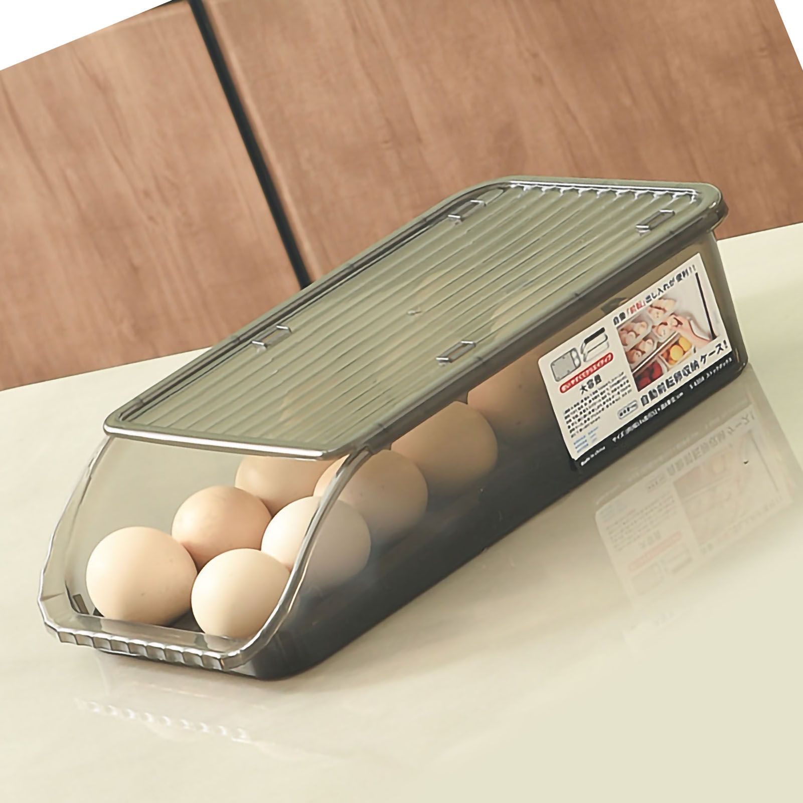 Egg Storage Box Plastic Automatic Rolling Transparent Thickened Grooved Egg Storage Container for Refrigerator Kitchen Black - Image 4