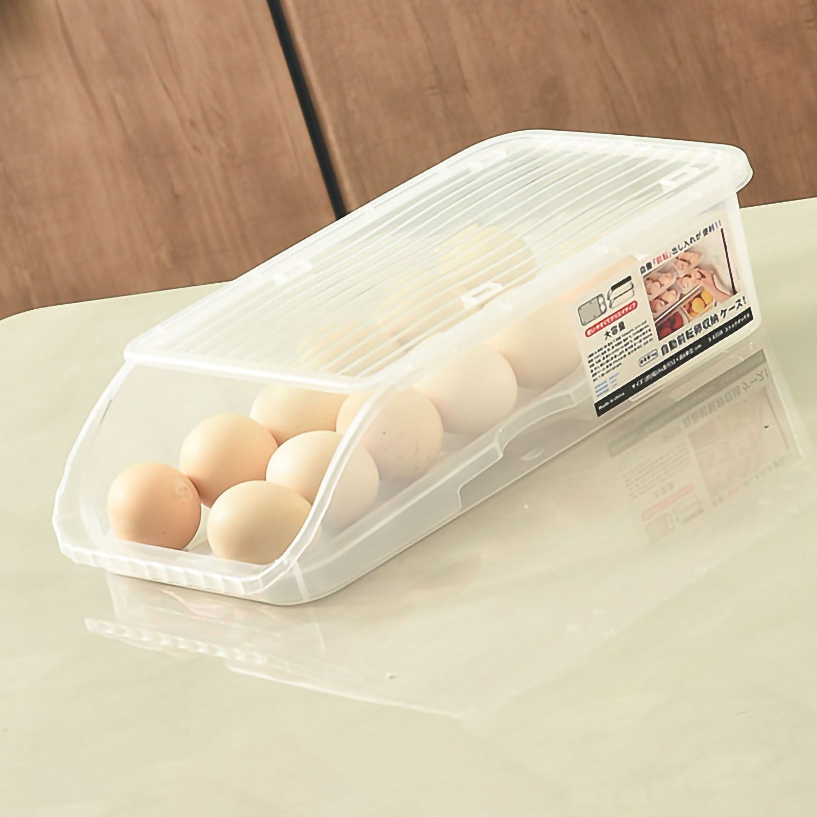 Egg Storage Box Plastic Automatic Rolling Transparent Thickened Grooved Egg Storage Container for Refrigerator Kitchen White - Image 4