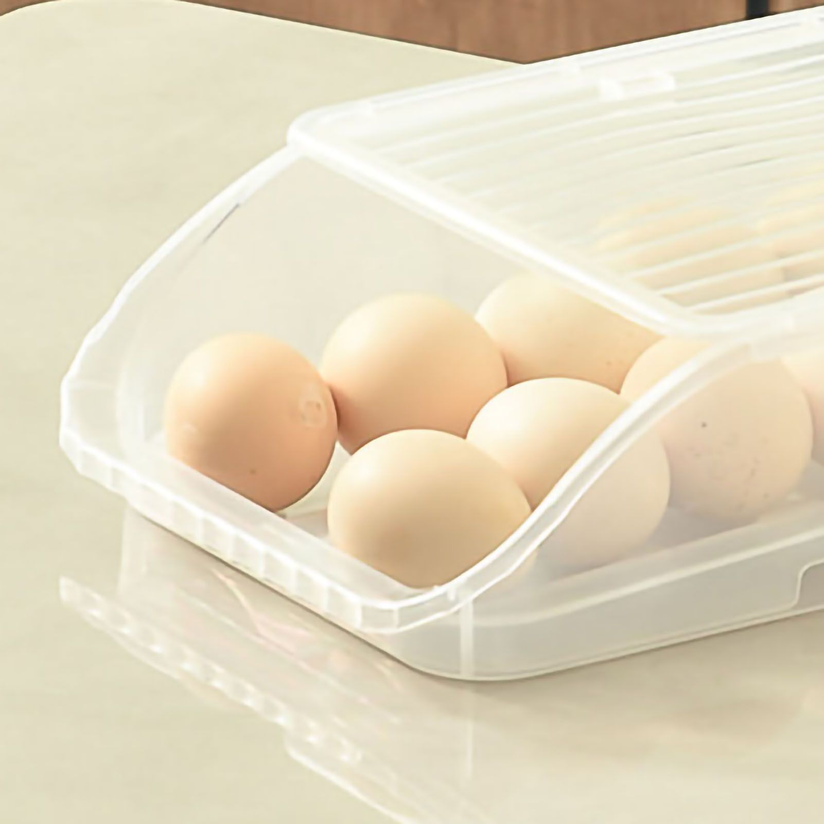 Egg Storage Box Plastic Automatic Rolling Transparent Thickened Grooved Egg Storage Container for Refrigerator Kitchen White - Image 5