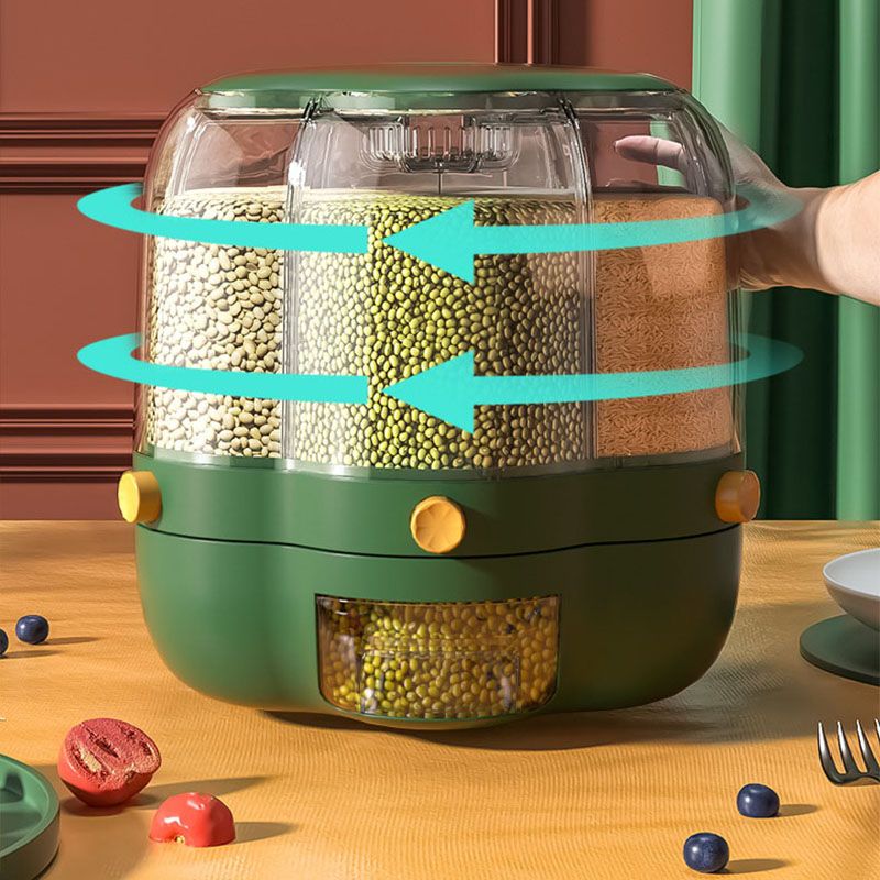 Grains Separate Storage Box Rotating Rice Bucket Food Grade Household Bean Storage Tank Large 6.5kg Green - Image 2