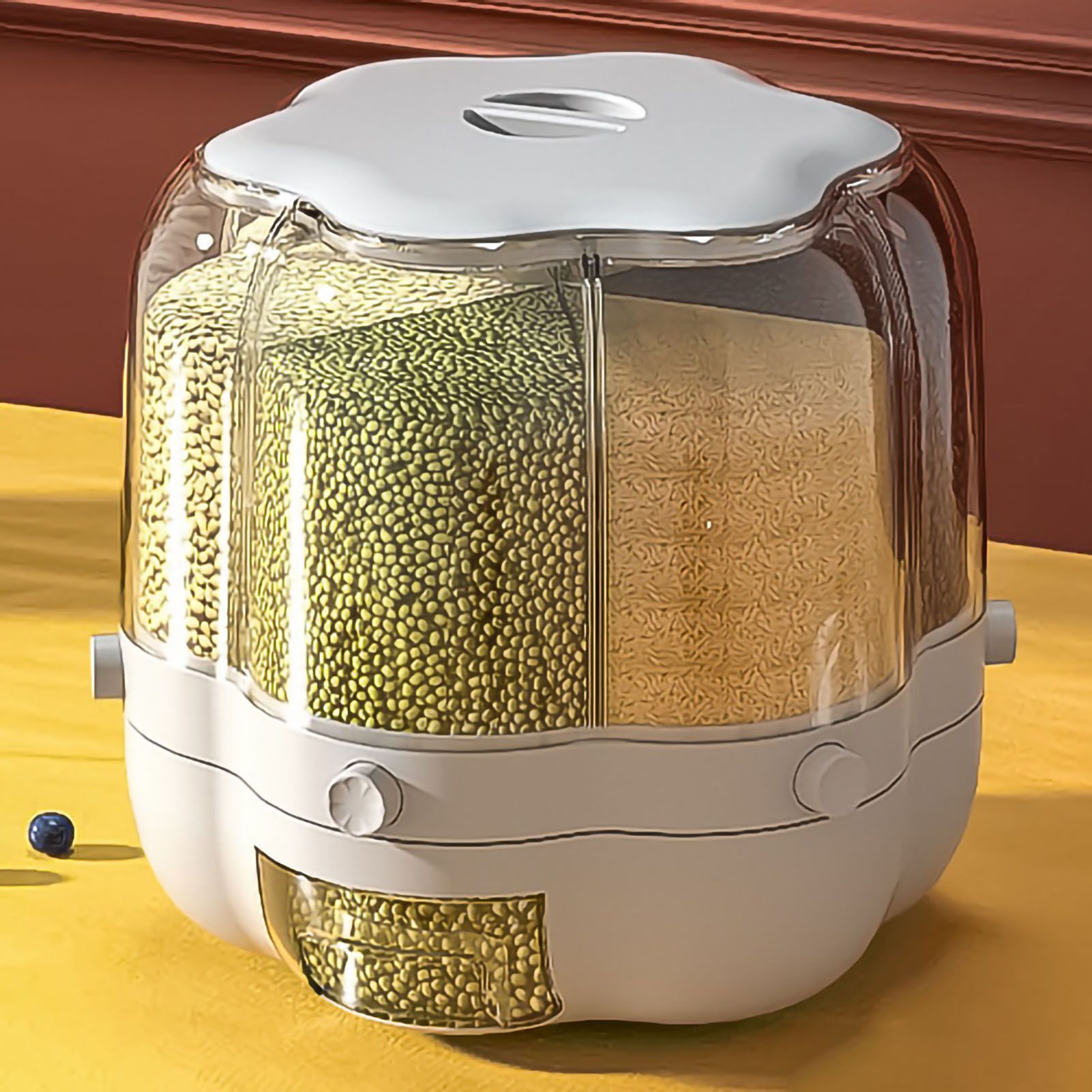 Grains Separate Storage Box Rotating Rice Bucket Food Grade Household Bean Storage Tank Large 6.5kg White - Image 1