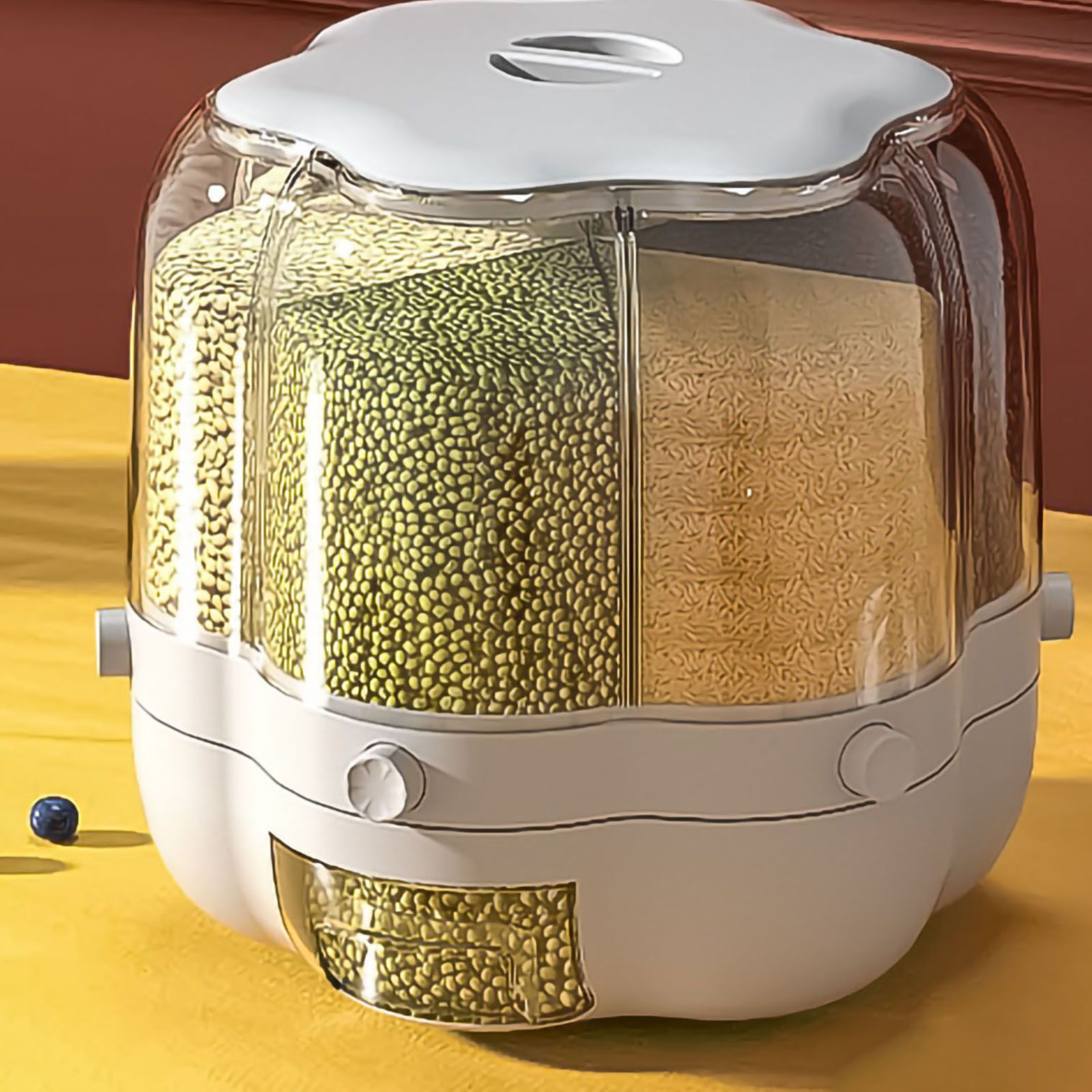 Grains Separate Storage Box Rotating Rice Bucket Food Grade Household Bean Storage Tank Large 6.5kg White - Image 2