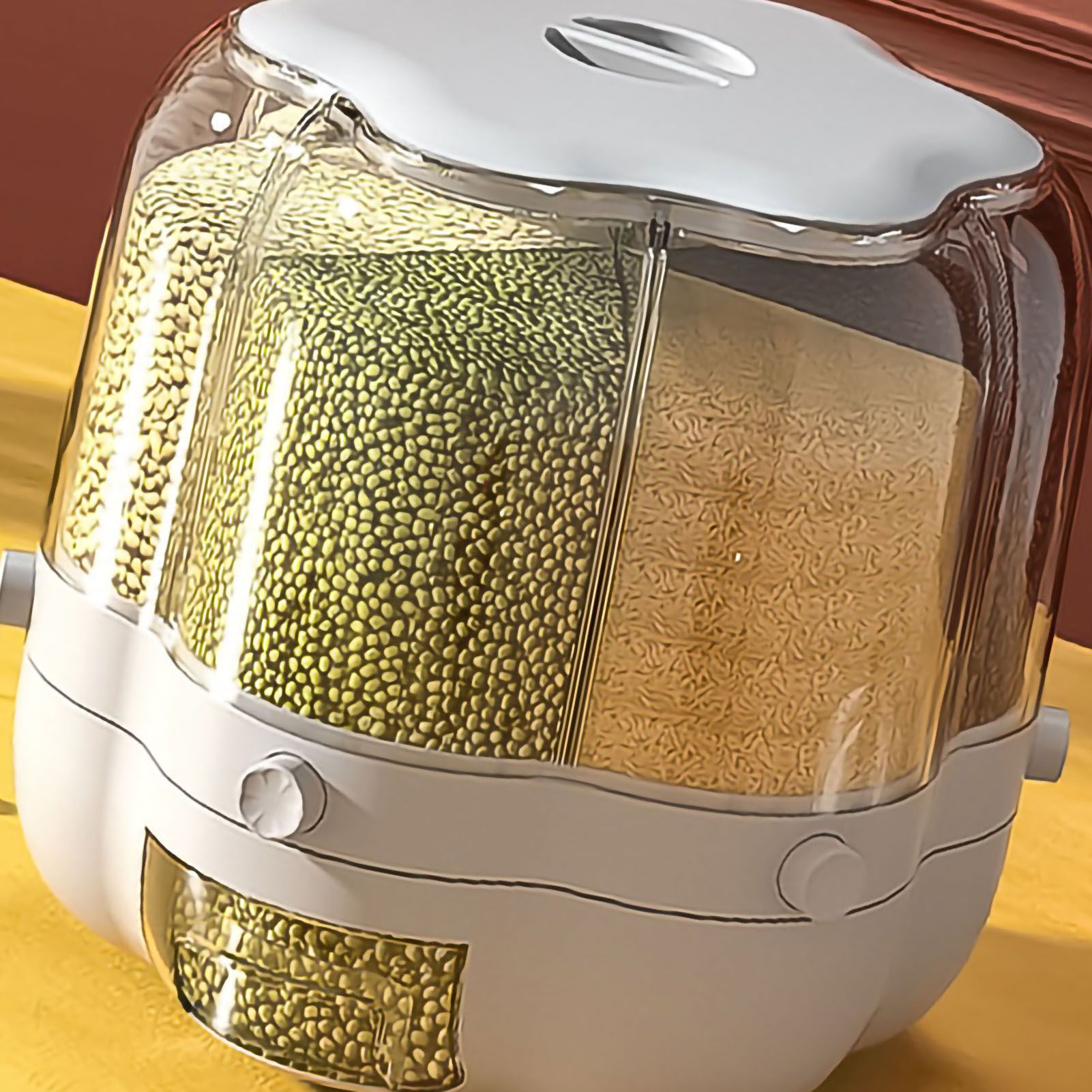 Grains Separate Storage Box Rotating Rice Bucket Food Grade Household Bean Storage Tank Large 6.5kg White - Image 3