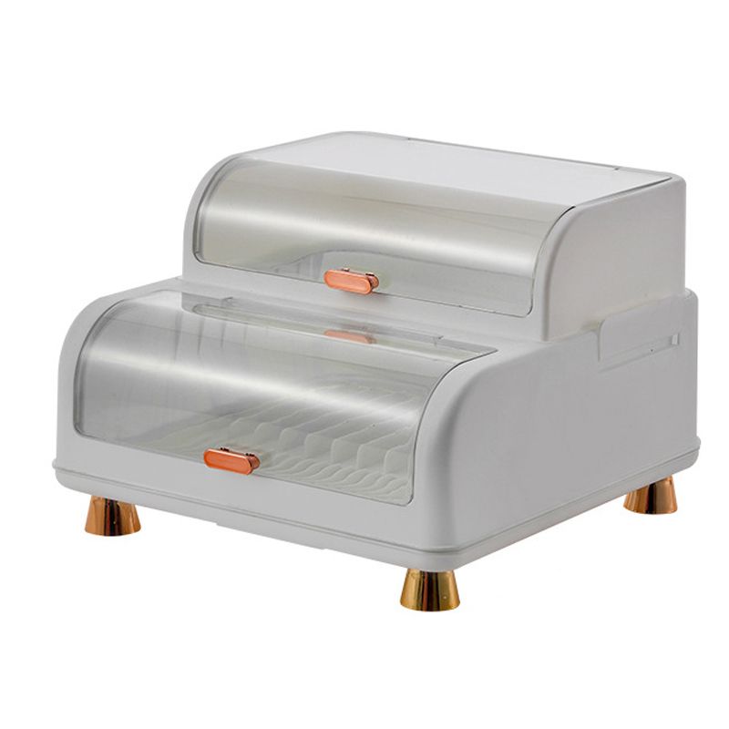 Draining Bowl Rack Plastic Tableware Drainer Storage Box Dish Chopsticks Drying Box with Lid White - Image 1