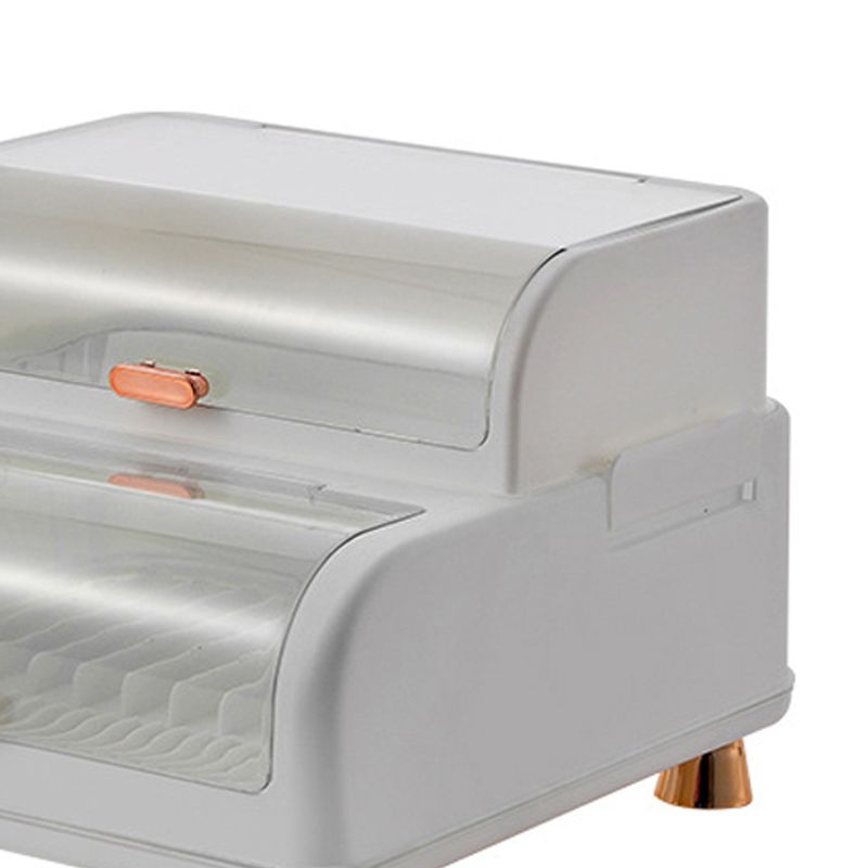 Draining Bowl Rack Plastic Tableware Drainer Storage Box Dish Chopsticks Drying Box with Lid White - Image 3