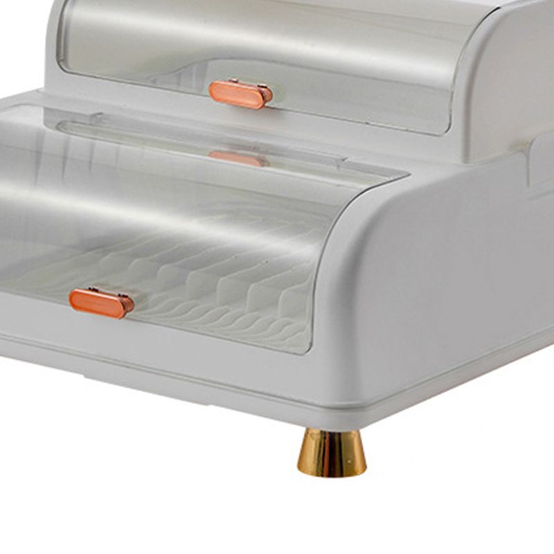 Draining Bowl Rack Plastic Tableware Drainer Storage Box Dish Chopsticks Drying Box with Lid White - Image 4