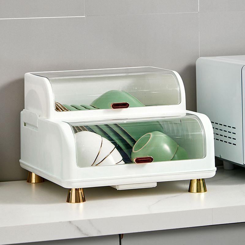 Draining Bowl Rack Plastic Tableware Drainer Storage Box Dish Chopsticks Drying Box with Lid White - Image 5