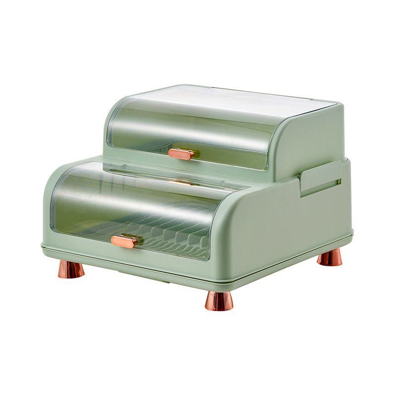 Draining Bowl Rack Plastic Tableware Drainer Storage Box Dish Chopsticks Drying Box with Lid Light Green - Image 1