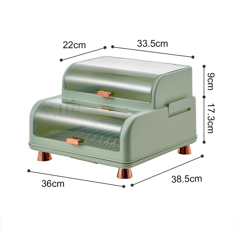 Draining Bowl Rack Plastic Tableware Drainer Storage Box Dish Chopsticks Drying Box with Lid Light Green - Image 2