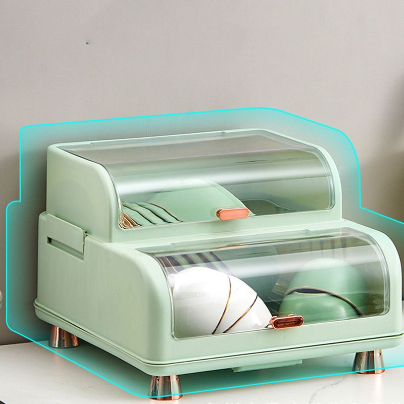 Draining Bowl Rack Plastic Tableware Drainer Storage Box Dish Chopsticks Drying Box with Lid Light Green - Image 3