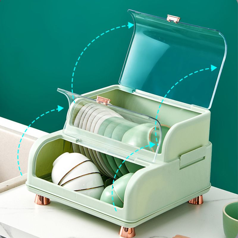 Draining Bowl Rack Plastic Tableware Drainer Storage Box Dish Chopsticks Drying Box with Lid Light Green - Image 4