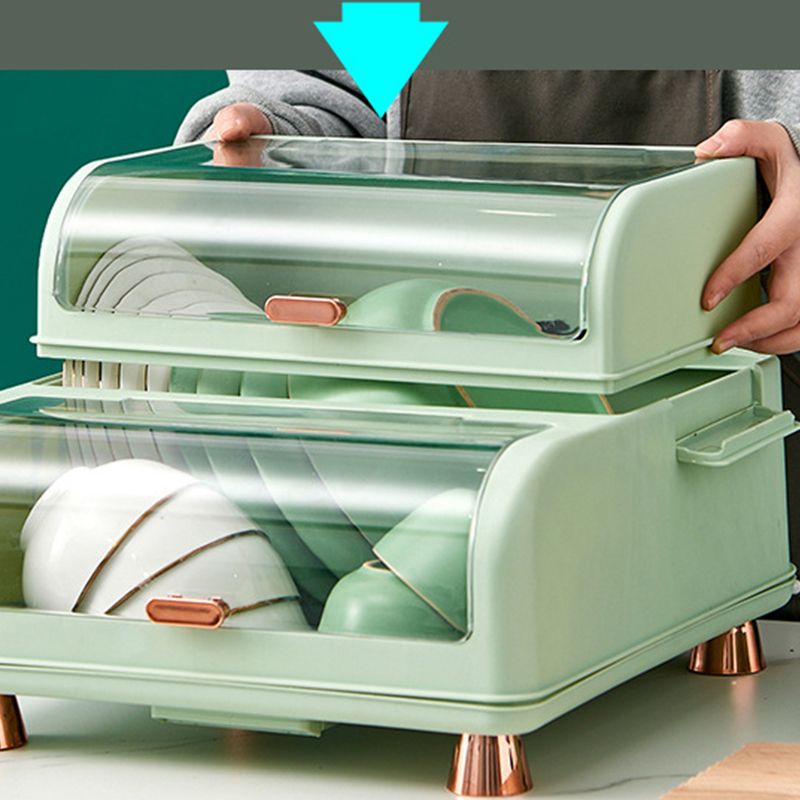 Draining Bowl Rack Plastic Tableware Drainer Storage Box Dish Chopsticks Drying Box with Lid Light Green - Image 5