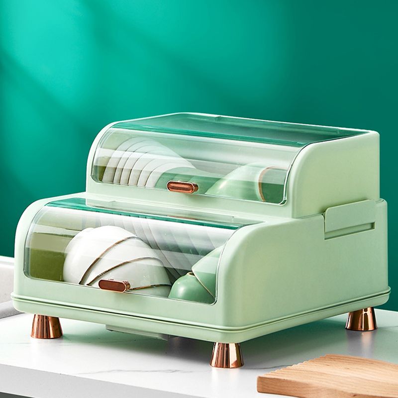 Draining Bowl Rack Plastic Tableware Drainer Storage Box Dish Chopsticks Drying Box with Lid Light Green - Image 6