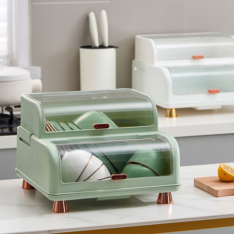 Draining Bowl Rack Plastic Tableware Drainer Storage Box Dish Chopsticks Drying Box with Lid Light Green - Image 8