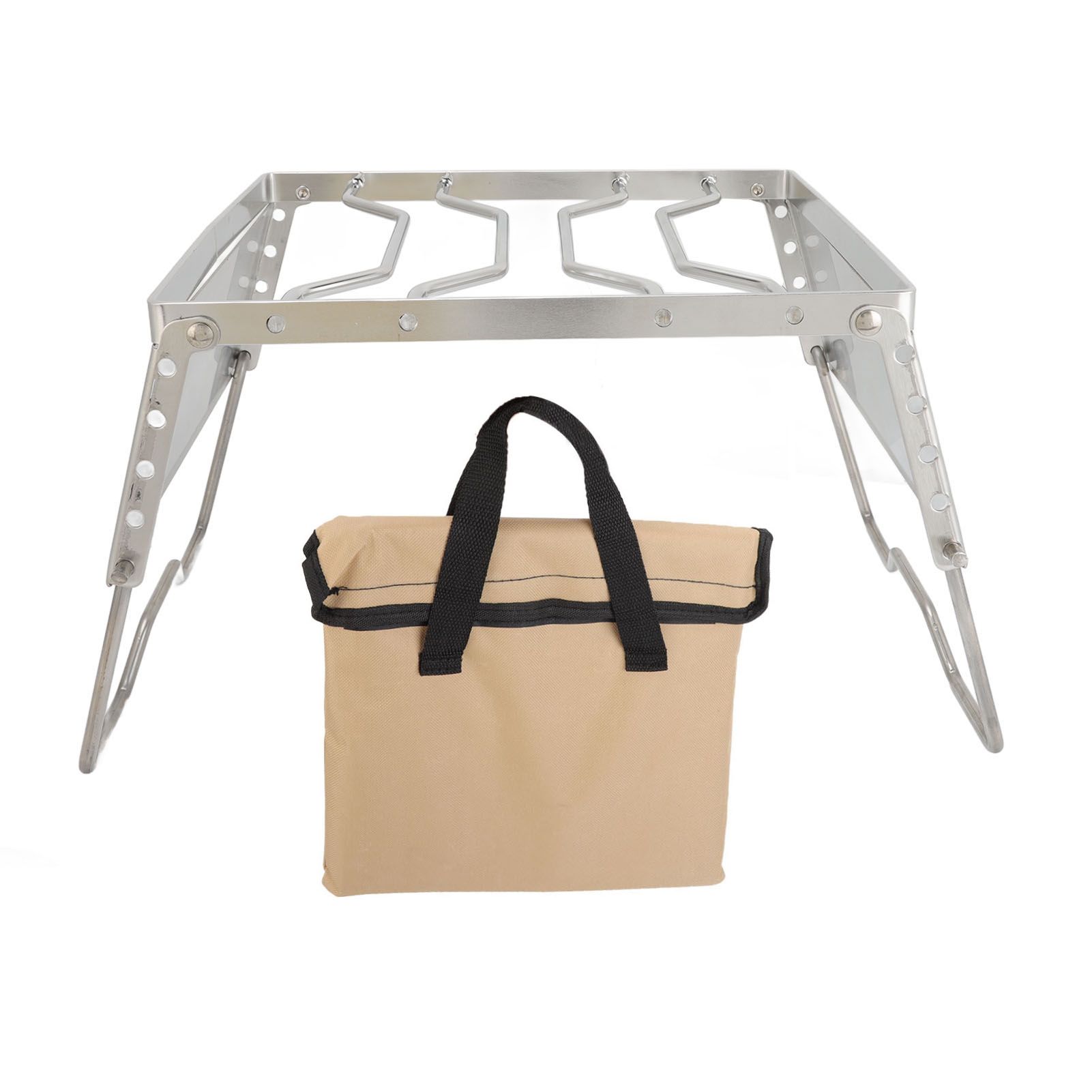 Stove Stand Rack Stainless Steel Silver Foldable Multifunctional Portable Picnic Pot Bracket for Camping Traveling - Image 1