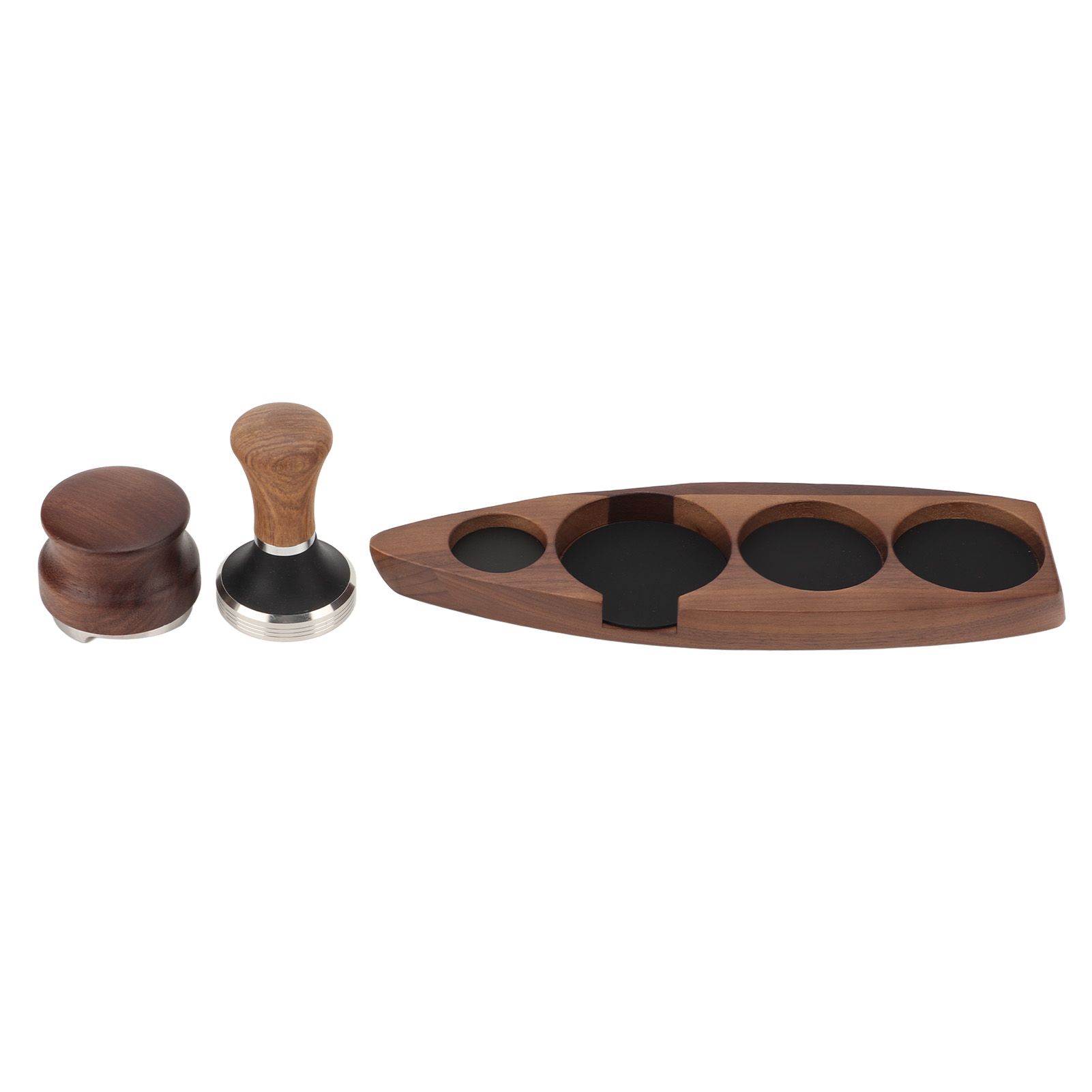 3pcs Coffee Tamper Holder Walnut Wood Rubber Stainless Steel Boat Shaped Distributor Rack Coffee Accessories For 51/53mm Base 51mm Tamper 51mm Distributor - Image 1