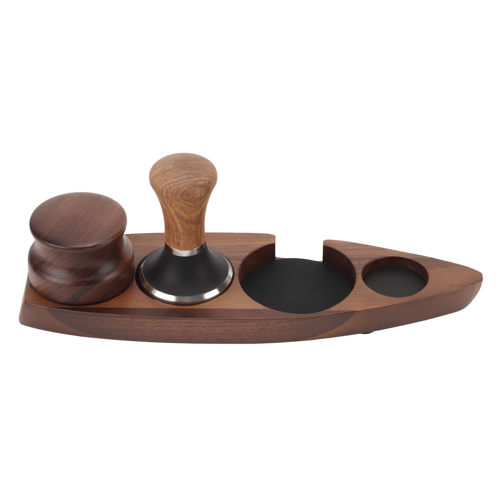 3pcs Coffee Tamper Holder Walnut Wood Rubber Stainless Steel Boat Shaped Distributor Rack Coffee Accessories For 51/53mm Base 51mm Tamper 51mm Distributor - Image 2