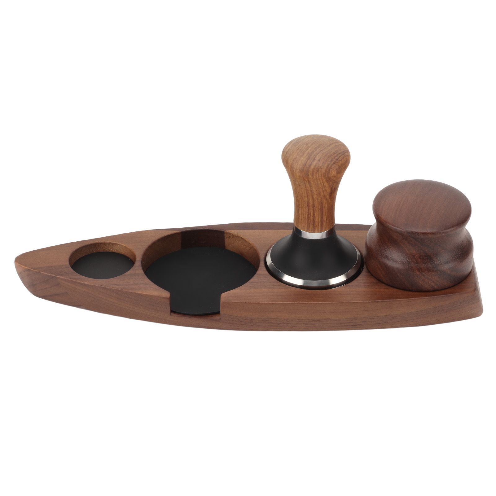 3pcs Coffee Tamper Holder Walnut Wood Rubber Stainless Steel Boat Shaped Distributor Rack Coffee Accessories For 51/53mm Base 51mm Tamper 51mm Distributor - Image 4