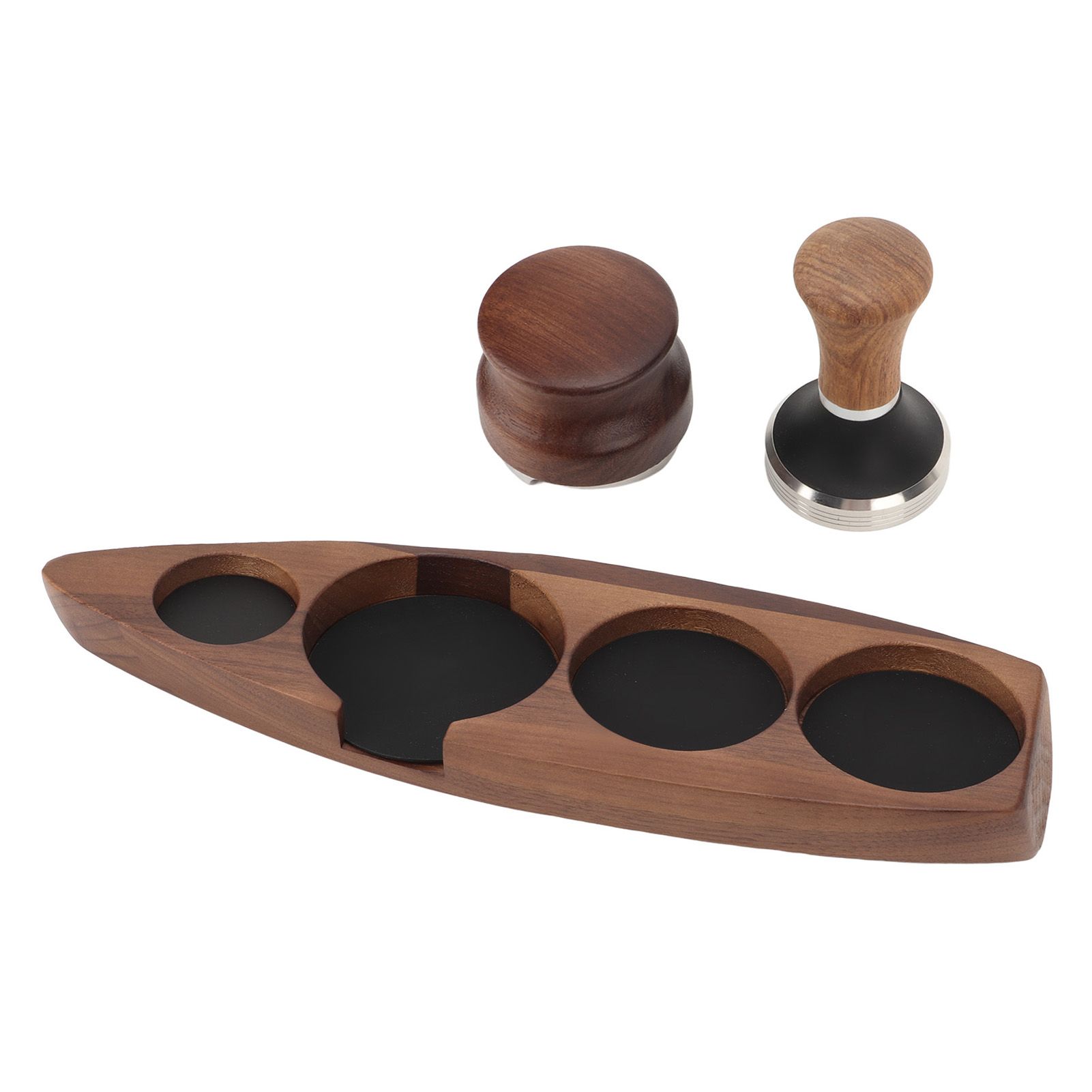 3pcs Coffee Tamper Holder Walnut Wood Rubber Stainless Steel Boat Shaped Distributor Rack Coffee Accessories For 51/53mm Base 51mm Tamper 51mm Distributor - Image 7