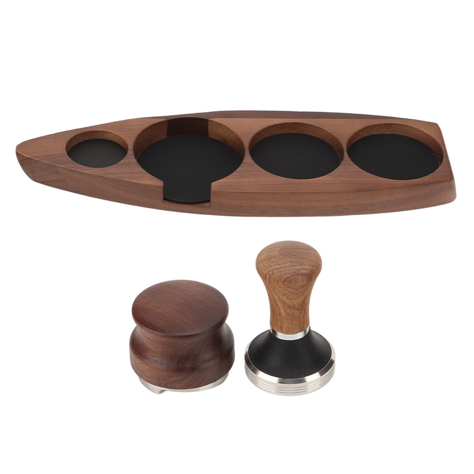 3pcs Coffee Tamper Holder Walnut Wood Rubber Stainless Steel Boat Shaped Distributor Rack Coffee Accessories For 51/53mm Base 51mm Tamper 51mm Distributor - Image 8