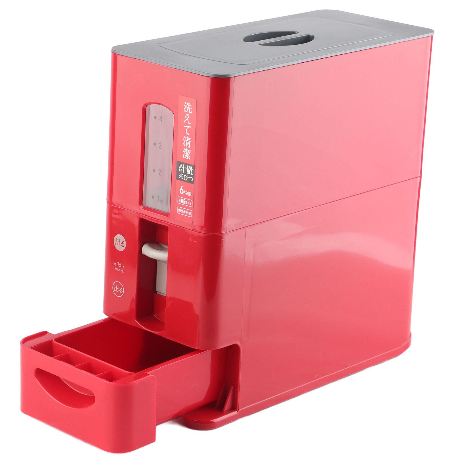 Rice Dispenser Transparent Clear Scale Funnel Type Dust Proof Household Rice Bucket for Soybean Oatmeal S Red 13.4 X 5.9 X 13.8in - Image 1