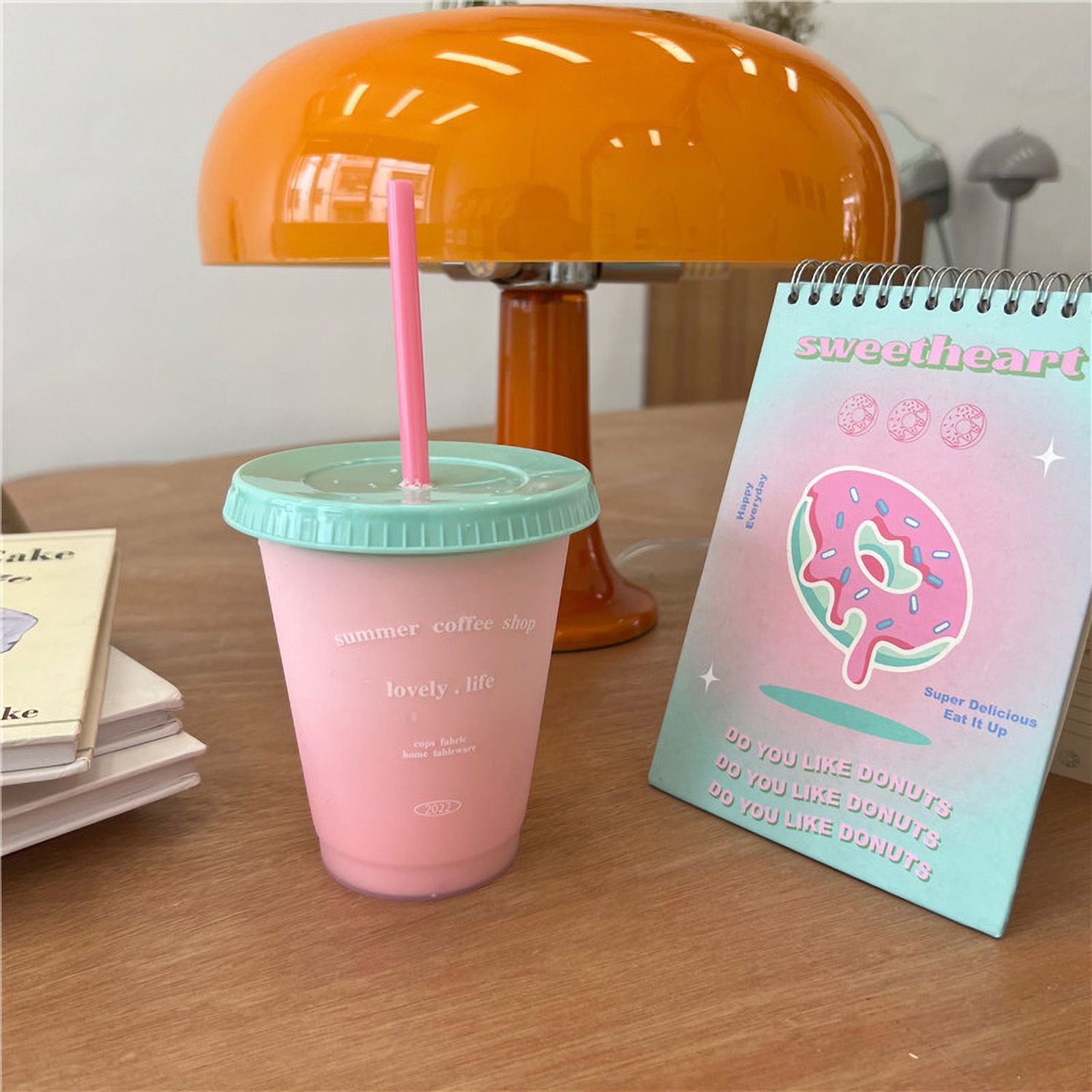 Plastic Coffee Cup Large Capacity Cute Water Cup With Straw Lid for Summer Cold Drinking Summer Coffee Shop 470ml - Image 1