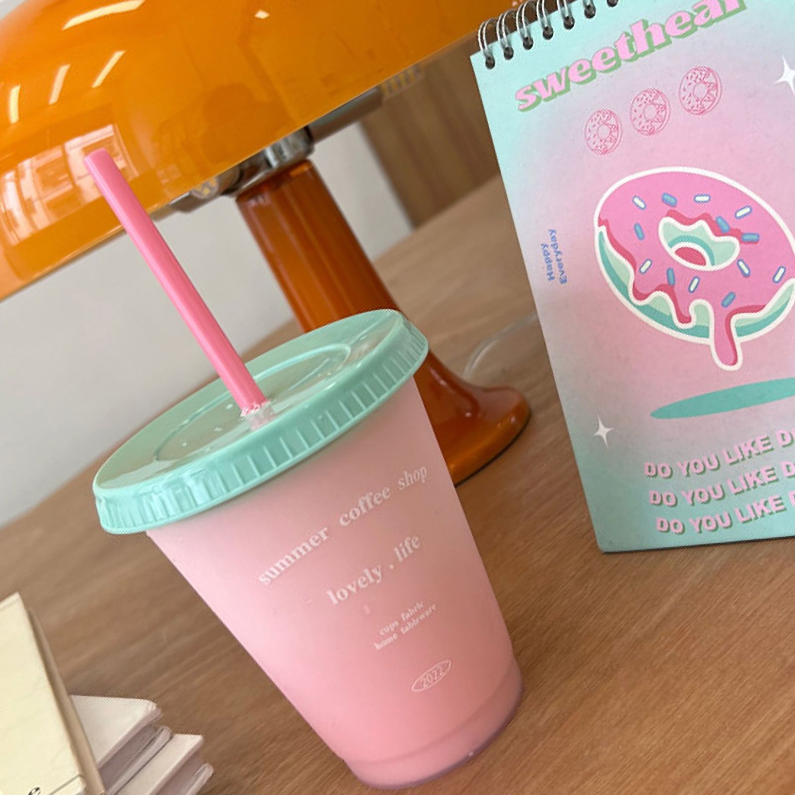 Plastic Coffee Cup Large Capacity Cute Water Cup With Straw Lid for Summer Cold Drinking Summer Coffee Shop 470ml - Image 3