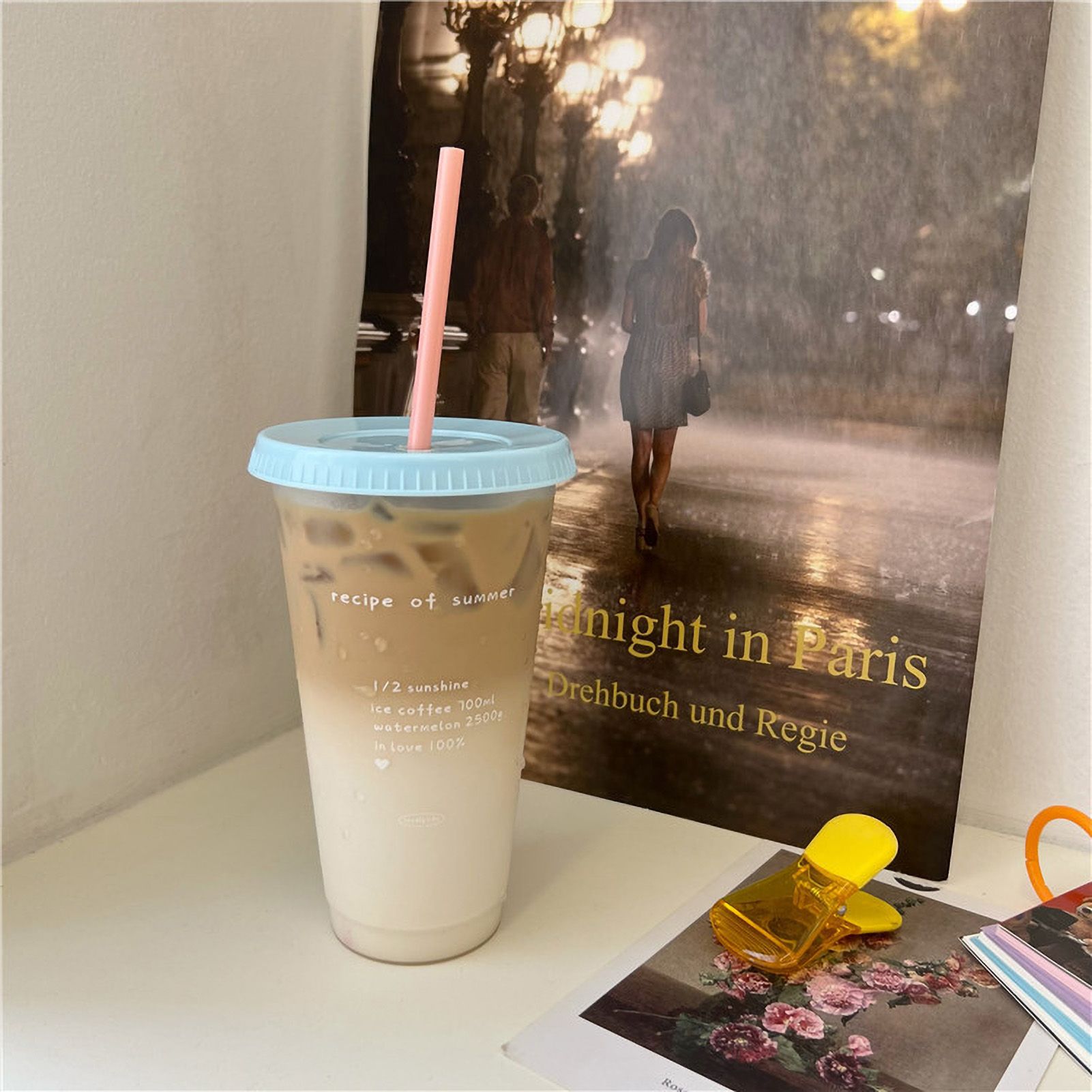 Plastic Coffee Cup Large Capacity Cute Water Cup With Straw Lid for Summer Cold Drinking Recipe of Summer 700ml - Image 1