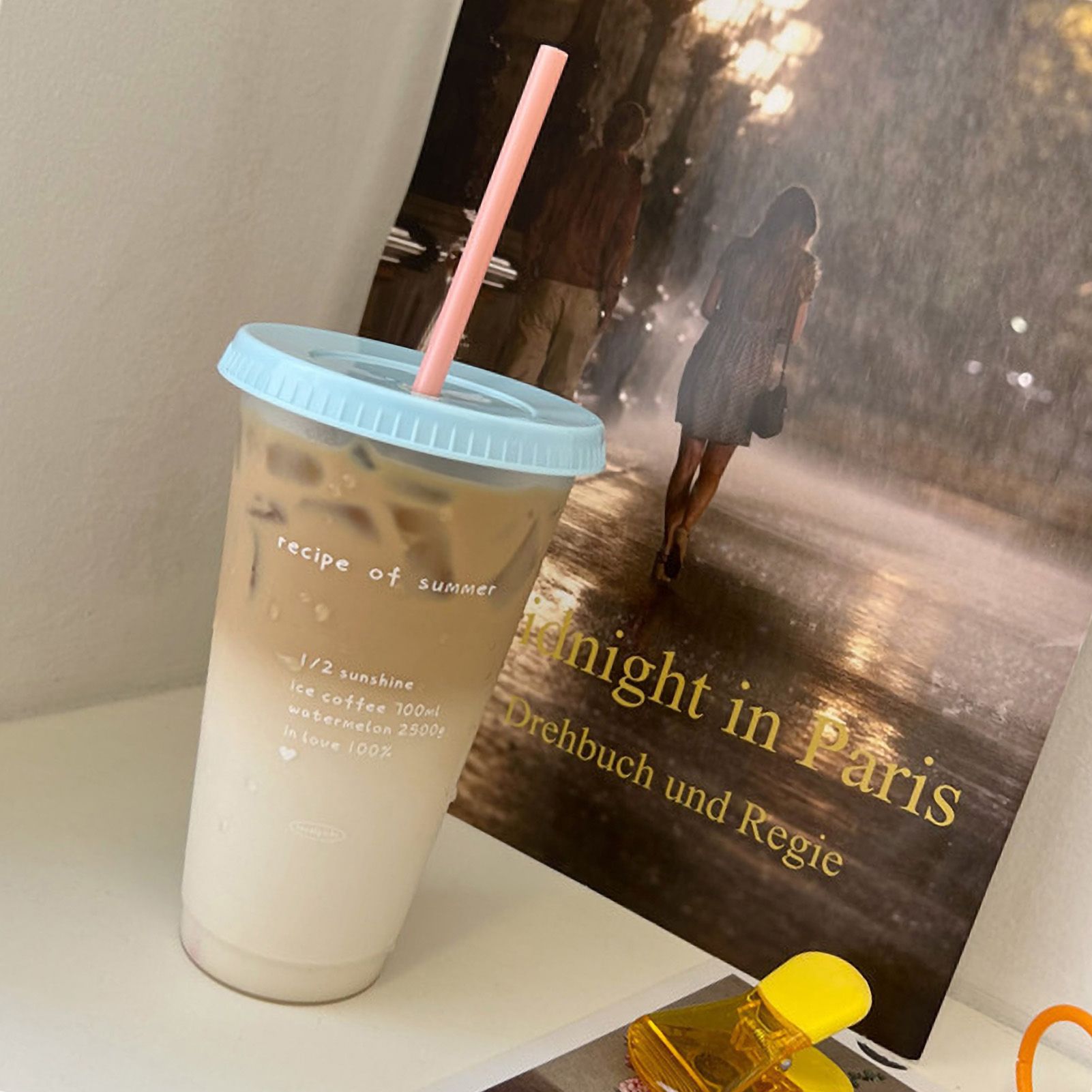 Plastic Coffee Cup Large Capacity Cute Water Cup With Straw Lid for Summer Cold Drinking Recipe of Summer 700ml - Image 3