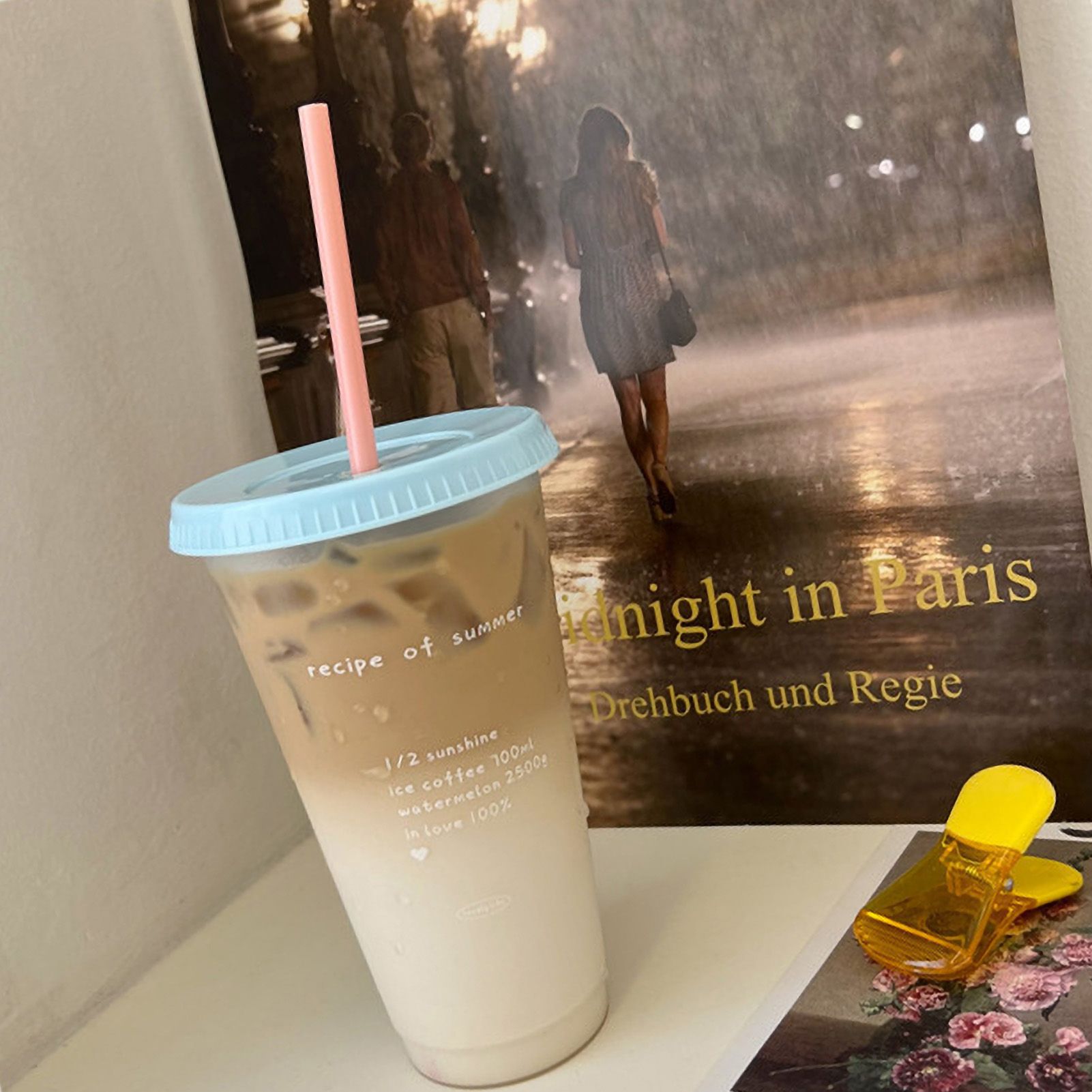 Plastic Coffee Cup Large Capacity Cute Water Cup With Straw Lid for Summer Cold Drinking Recipe of Summer 700ml - Image 4