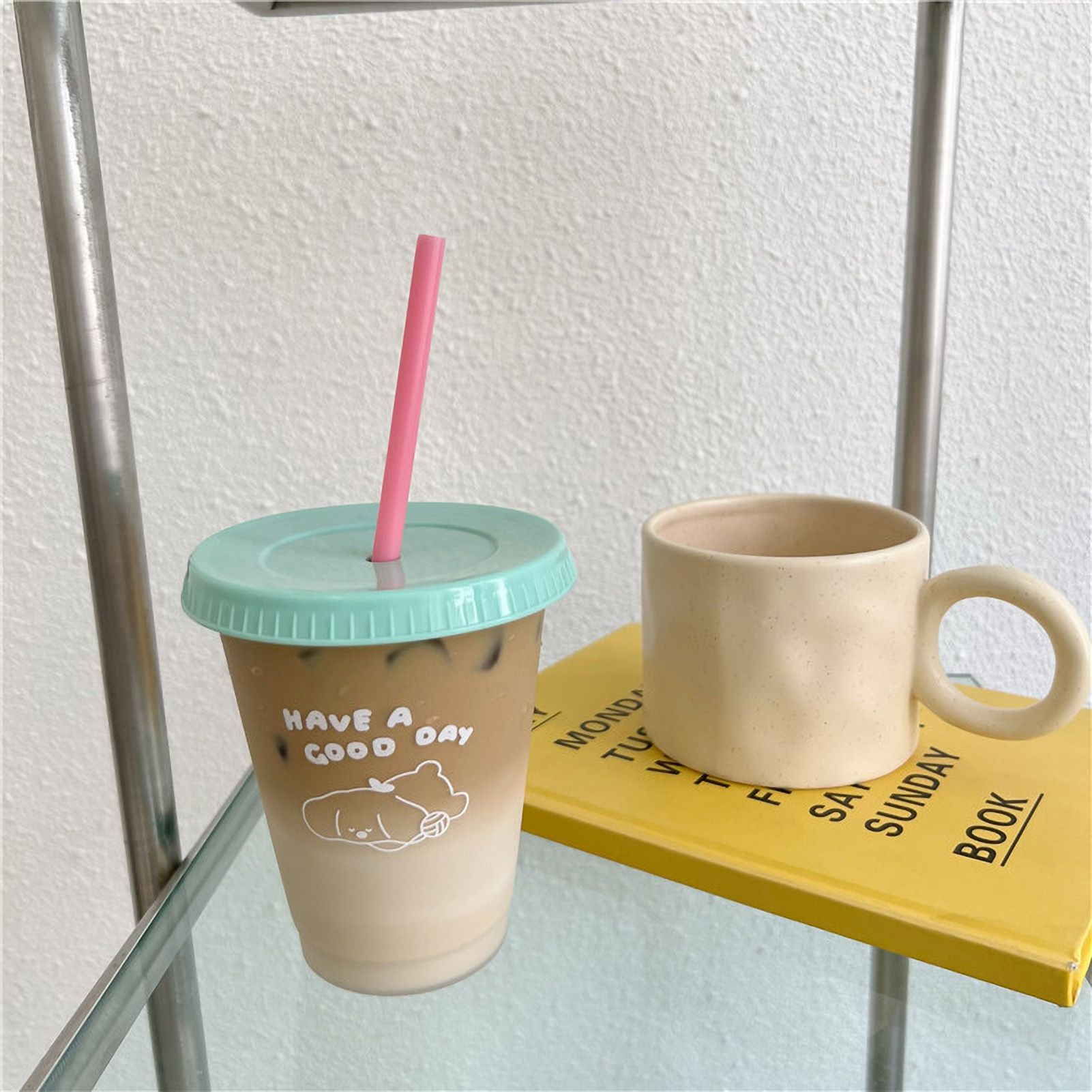 Plastic Coffee Cup Large Capacity Cute Water Cup With Straw Lid for Summer Cold Drinking Dog 470ml - Image 1
