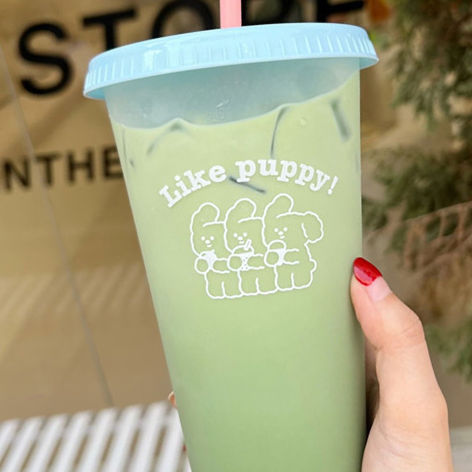 Plastic Coffee Cup Large Capacity Cute Water Cup With Straw Lid for Summer Cold Drinking Three Bears 700ml - Image 2