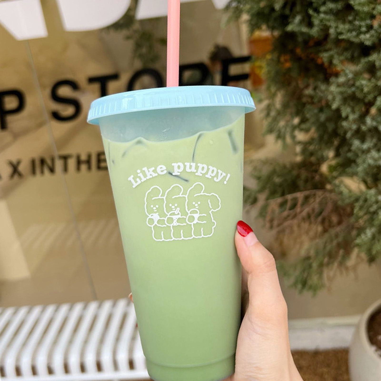 Plastic Coffee Cup Large Capacity Cute Water Cup With Straw Lid for Summer Cold Drinking Three Bears 700ml - Image 3
